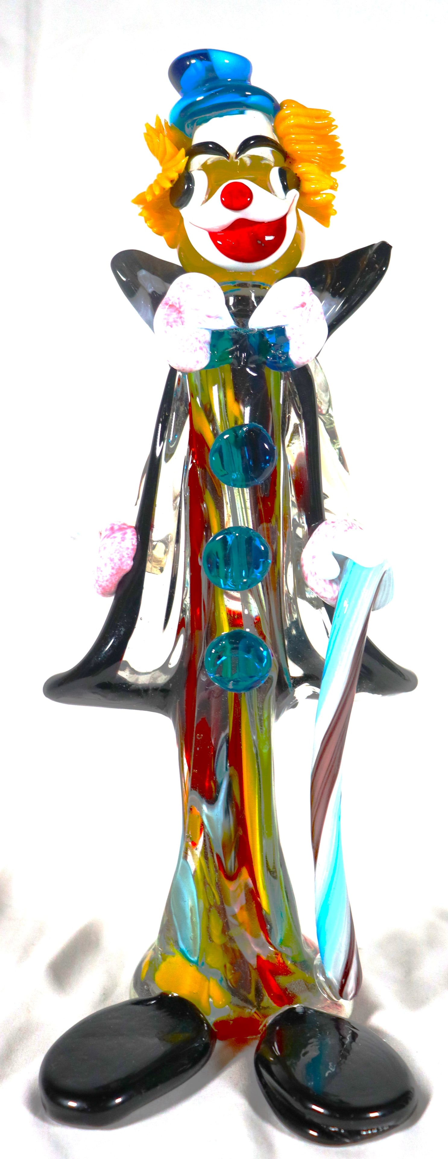 Vintage Murano Circus Clown Art Glass Italy Hand Blown Tall Figurine: Vintage Murano Circus Clown Art Glass Italy Hand Blown Tall Figurine, Restoration on the left foot and some missing broken off fingers. DIMENSIONS: Height: 15 inch / 38 cm 
