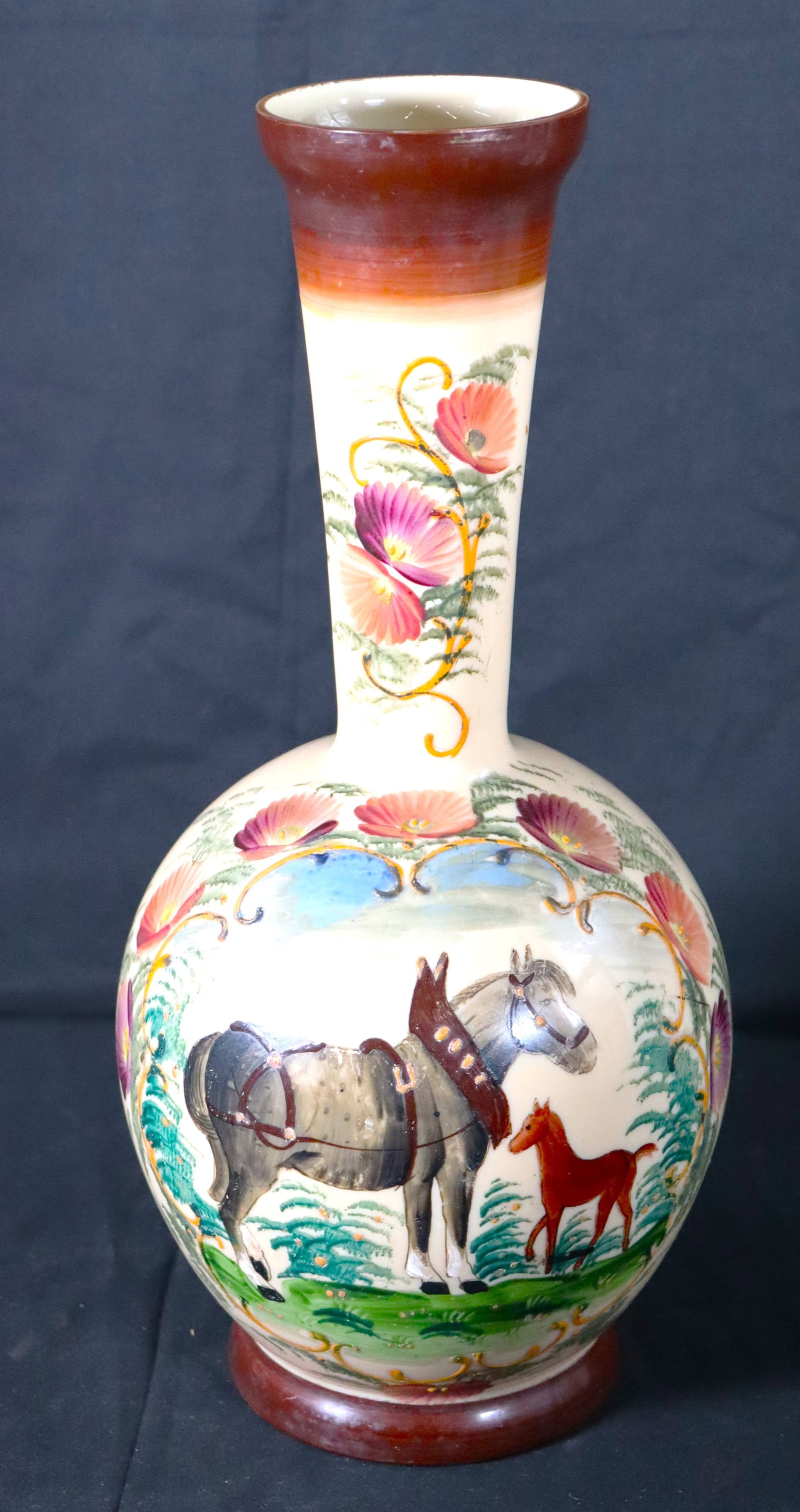 Opaline Vase hand painted: Opaline Vase hand painted DIMENSIONS: Height :15 inch / 38 cm Diameter Top: 3.50 inch / 8,8 cm &