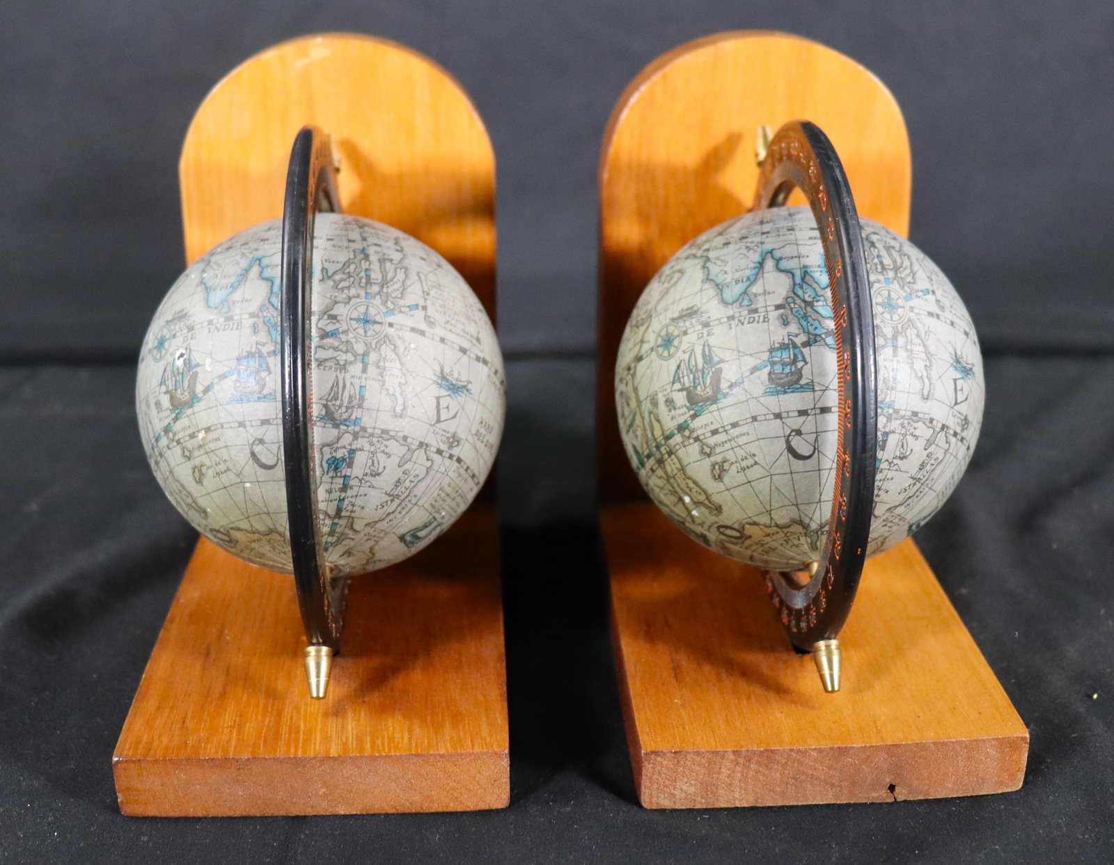 Vintage Rotating Globe Bookends - 4