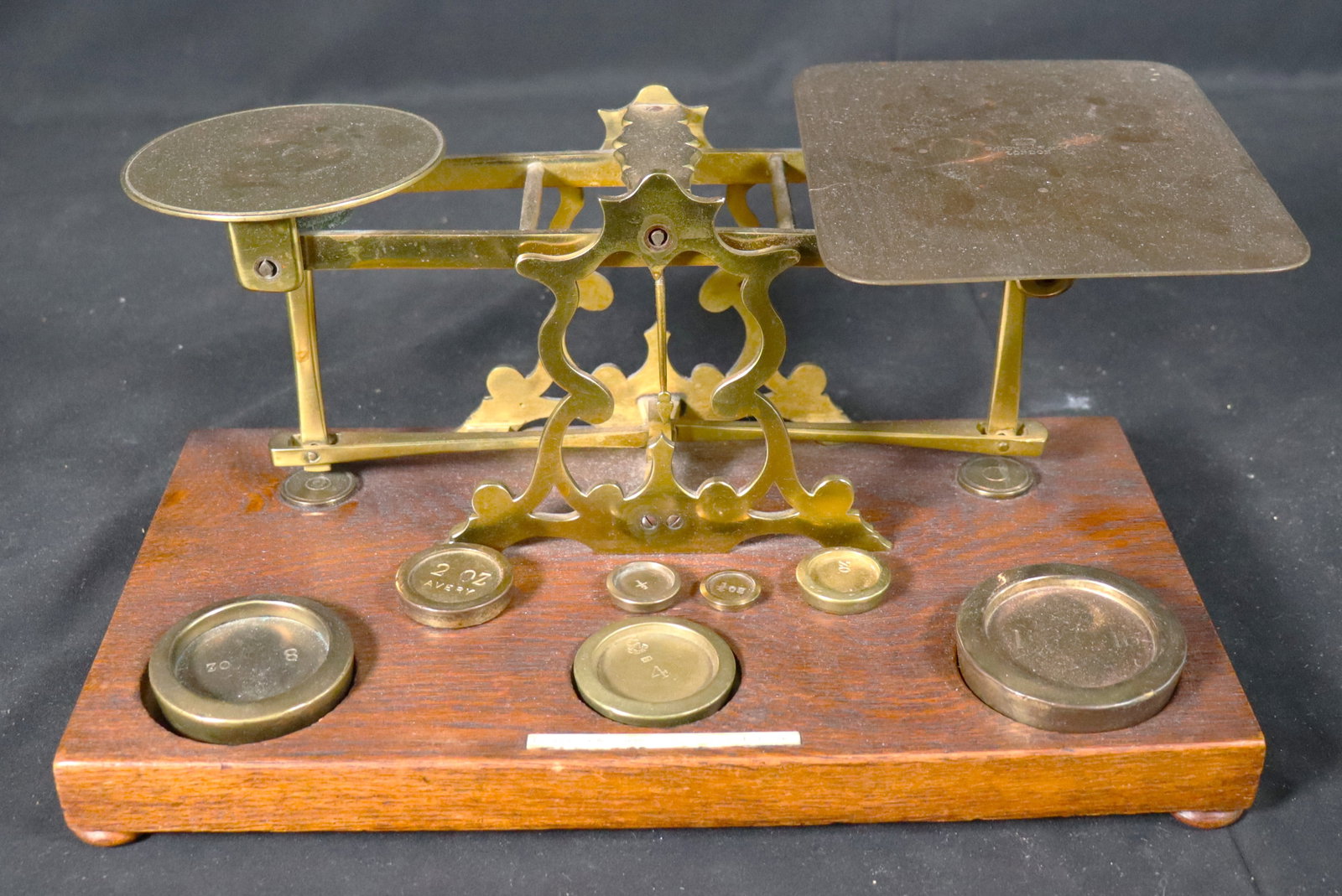 Post Office Weighing Scales. S. Mordan & Co Brass Postal Scales with Set of Seven Postal Nesting (1 of 8)