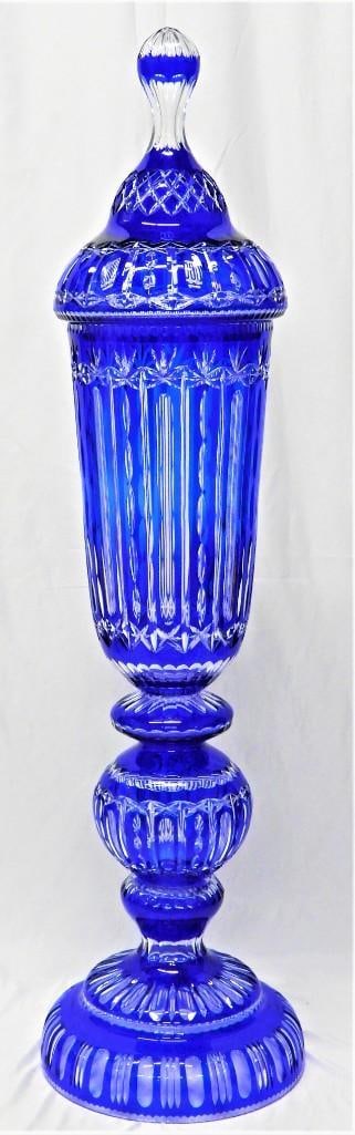 Bohemian cobalt blue cut crystal Urn with Cover Extra Large 56'' (1 of 9)