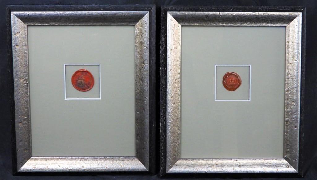 Two 18th century red wax seals from Switzerland: Two 18th century red wax seals framed and mounted in two different frames from Switzerland CIRCA: 18th Century. DIMENSIONS with Frame: Height 10.50 inch / 27 cm &nb