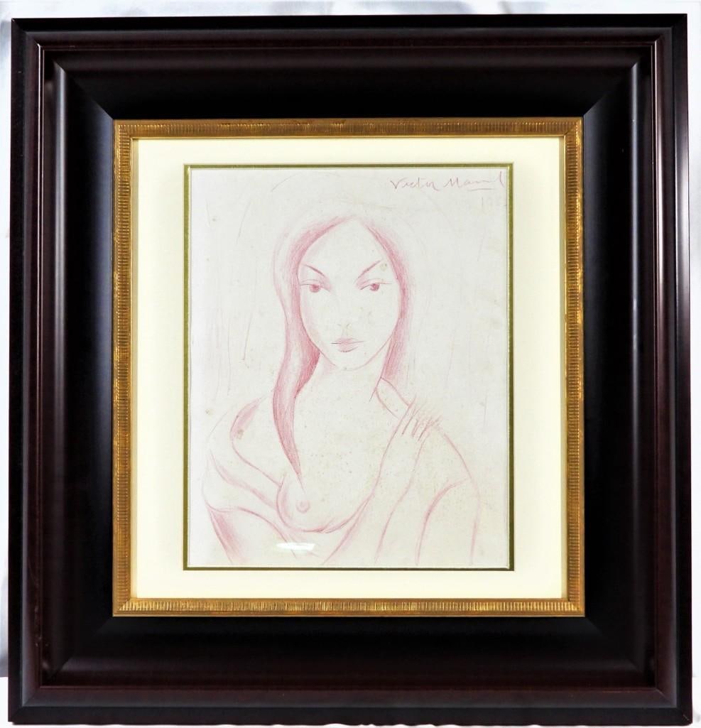 Framed drawing signed on the top right Victor MANUEL: Framed drawing signed on the top right Victor MANUEL (1897-1969) Cuban DIMENSIONS with frame: Height 19.50 inch / 49,5 cm 