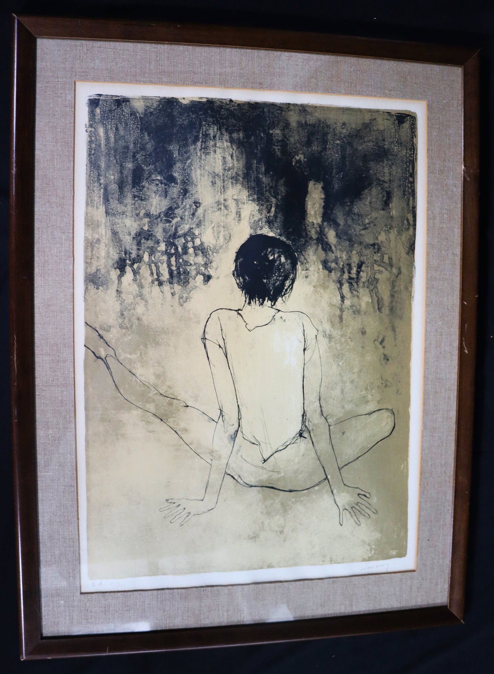Framed Lithograph on paper signed Jean Jansem (French 1920-2013) and numbered 11 /30: Framed Lithograph on paper signed Jean Jansem (French 1920-2013) and numbered E A 11 / 30. A Ballerina DIMENSIONS with frame: Height 31.10 inch / 79 cm &nb