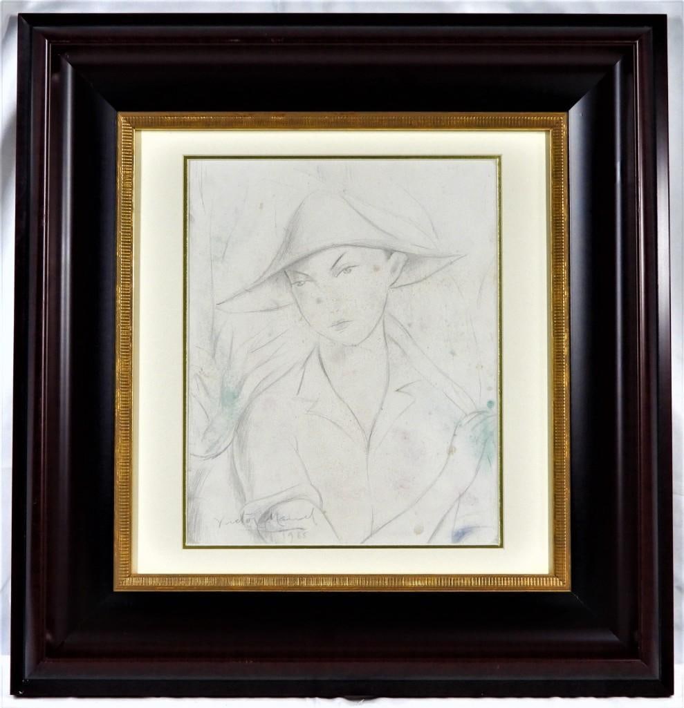 Framed drawing signed lower left Victor MANUEL (1 of 8)