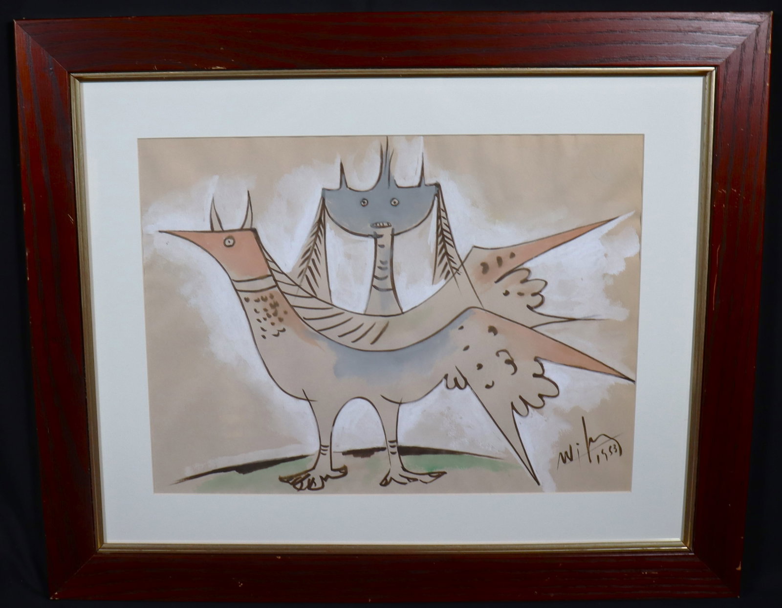 Framed Mixed Media on Paper signed LAM and dated 1953: Framed Mixed Media on Paper signed LAM and dated 1953 We do not have a COA for this piece and is therefore being sold in the manner of LAM DIMENSIONS with frame: Height: 18.50 inches / 47,7