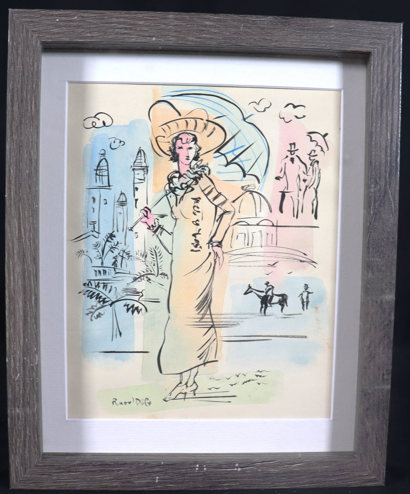 Framed Mixed Media on paper signed Raoul Dufy (French 3 June 1877 – 23 March 1953): Framed Mixed Media on paper signed Raoul Dufy (French 3 June 1877 – 23 March 1953) We do not have COA for this piece therefore being sold in the manner of Raoul Dufy DIMENSIONS with fr