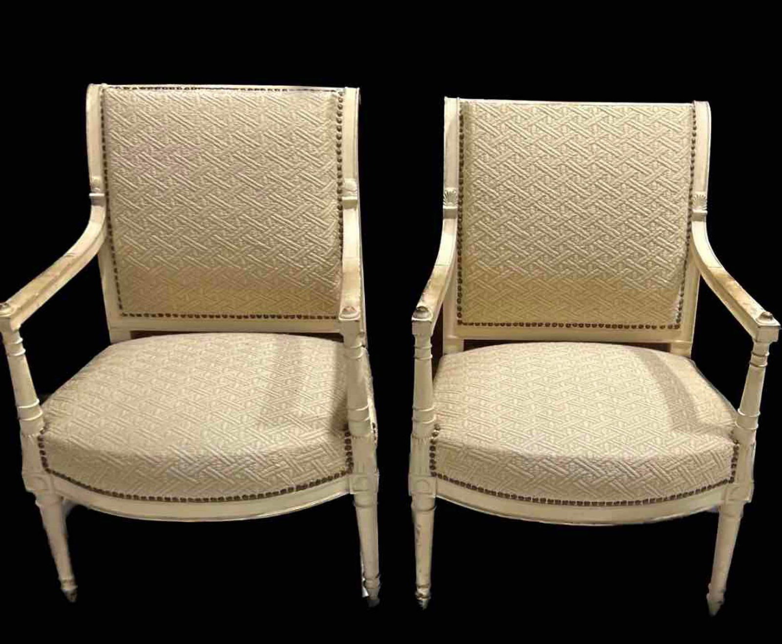 A PAIR OF FRENCH Bergere CHAIRS DIRECTOIRE with CHAIRS white PAINTED. (1 of 15)