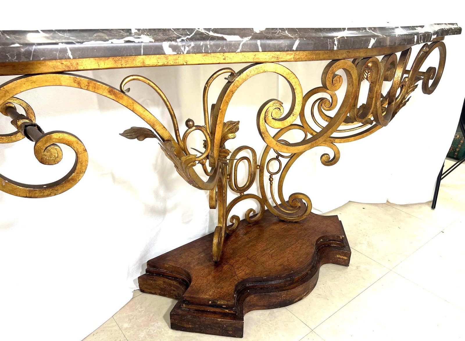 Large Wrought Iron with Marble Top Console Table - 15