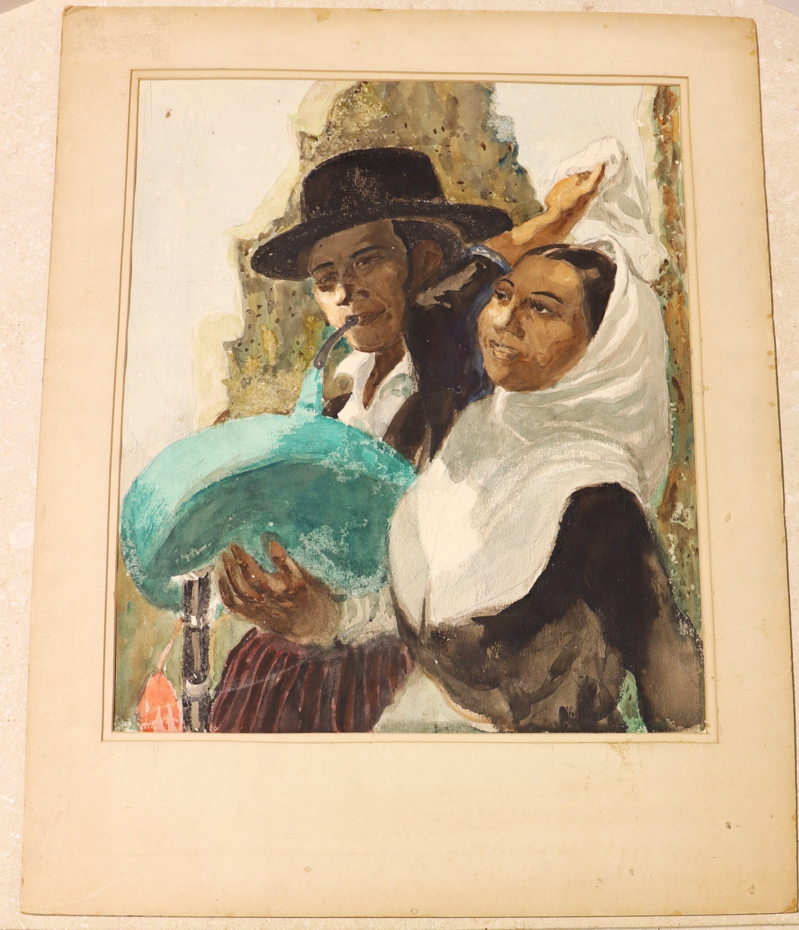 Mixed Media on Paper signed Carl Folke Sahlin: Mixed Media on Paper signed Carl Folke Sahlin Carl Folke Sahlin (Florida, Swedish, 1884 - 1972) was known for his artworks depicting people and scenes, often focusing on regional costumes and cul