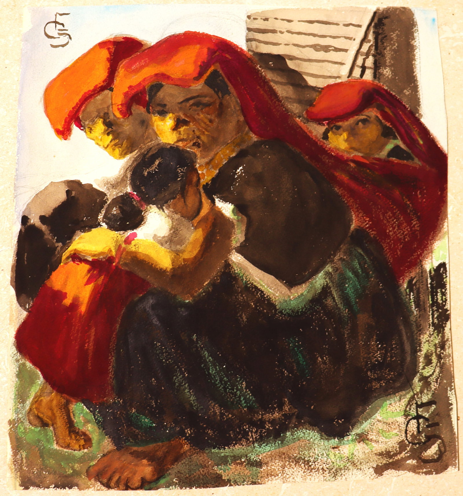Mixed Media on Paper signed Carl Folke Sahlin: Mixed Media on Paper signed Carl Folke Sahlin Carl Folke Sahlin (Florida, Swedish, 1884 - 1972) was known for his artworks depicting people and scenes, often focusing on regional costumes and cul