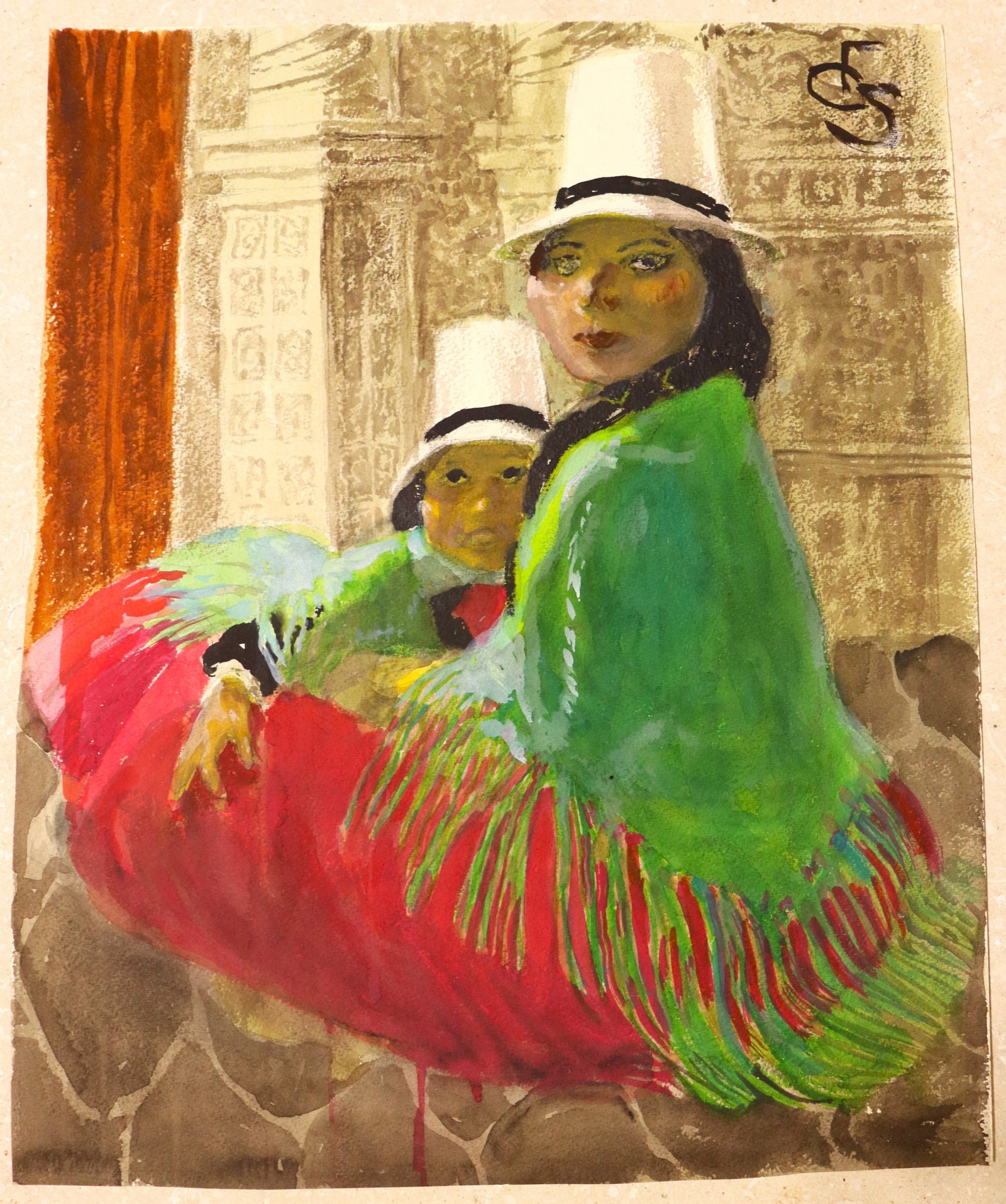 Mixed Media on Paper signed Carl Folke Sahlin: Mixed Media on Paper signed Carl Folke Sahlin Carl Folke Sahlin (Florida, Swedish, 1884 - 1972) was known for his artworks depicting people and scenes, often focusing on regional costumes and cul