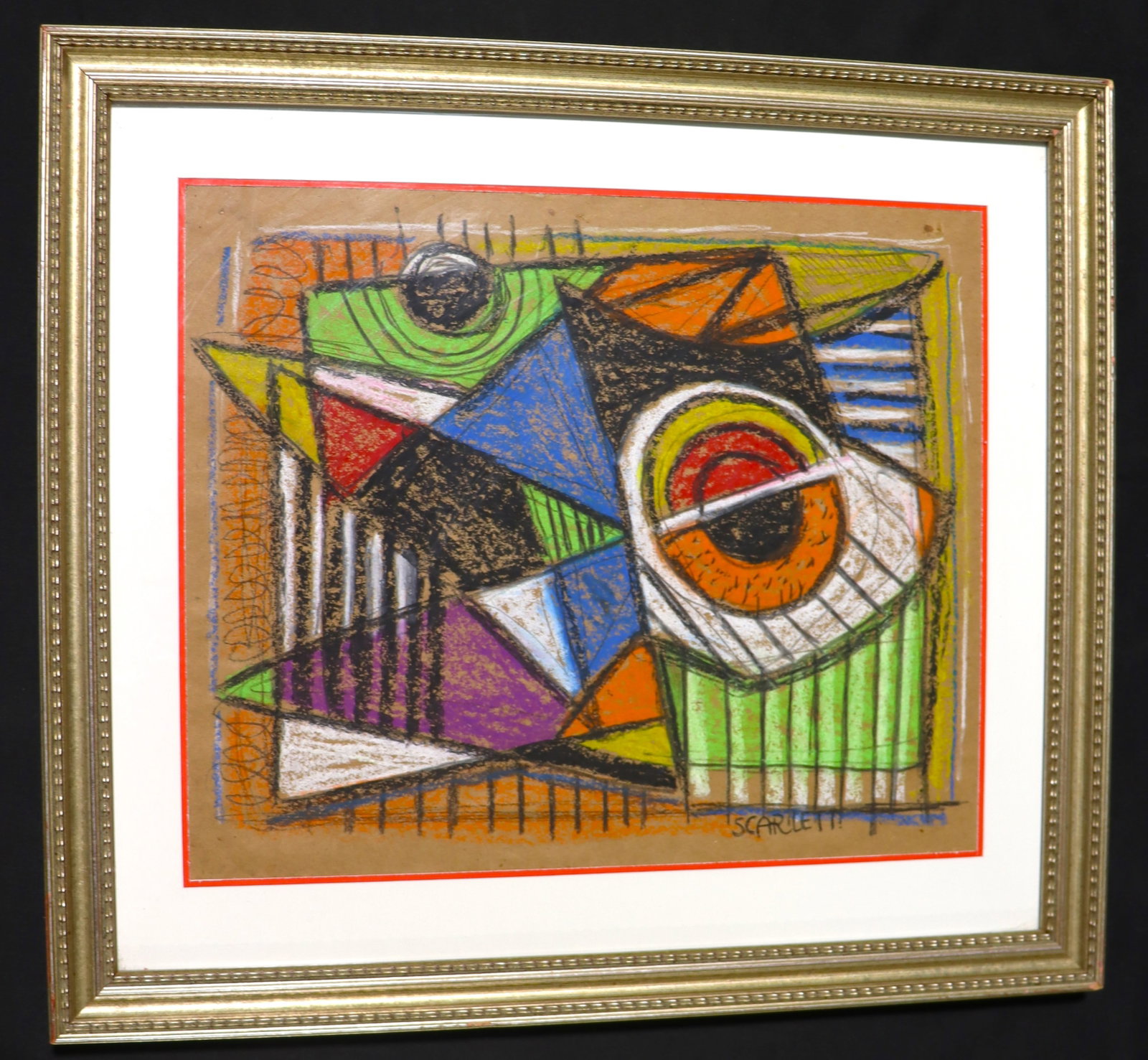Framed Mixed Media on Paper signed SCARLETT: Framed Mixed Media on Paper signed SCARLETT, Geometric Abstract ROLPH SCARLETT (CANADIAN AMERICAN 1889-1984) We do not have a COA for this piece and is therefore being sold in the manner o