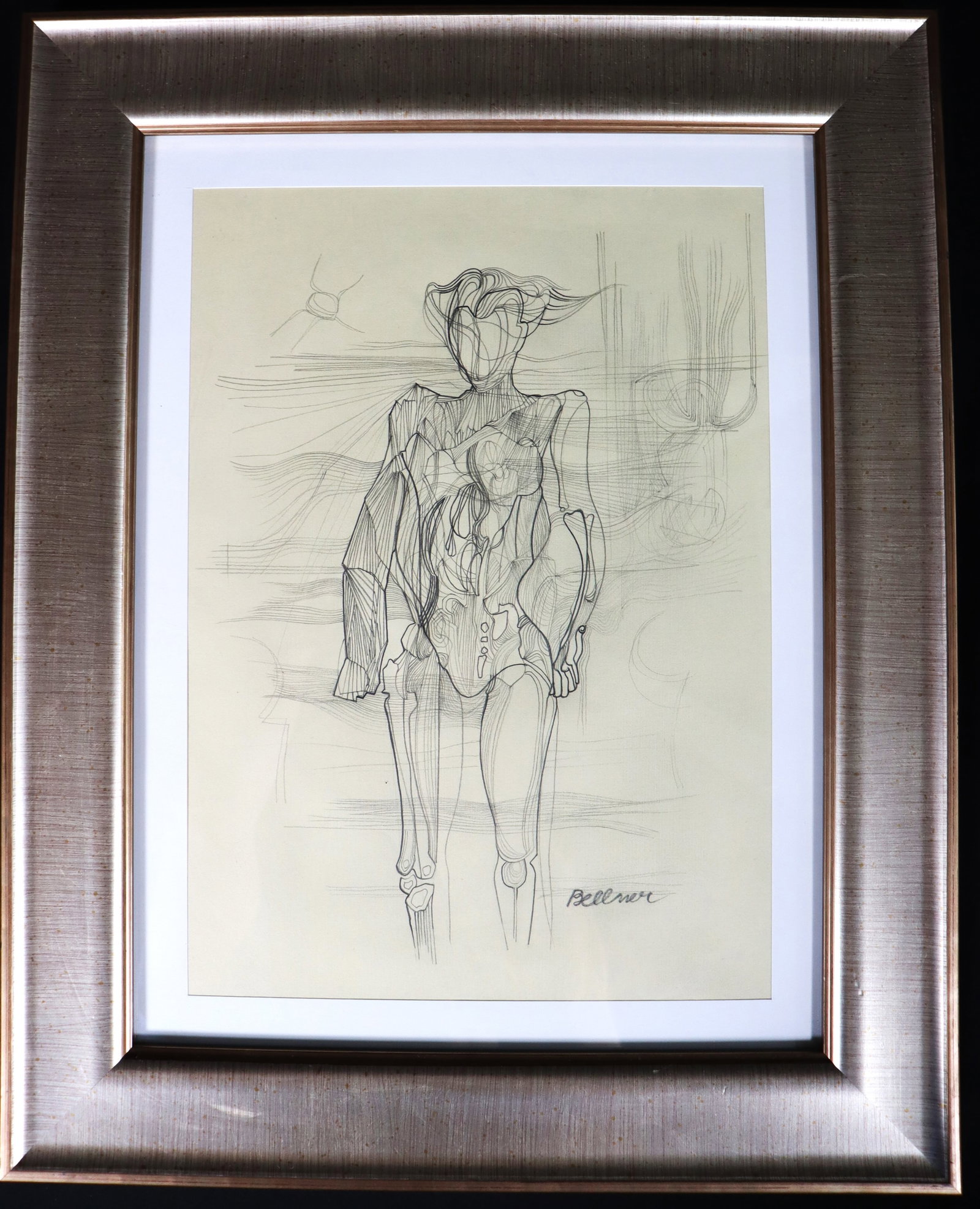 Framed Pencil On Paper Signed Bellmer: Framed Pencil On Paper Signed Bellmer Hans Bellmer (French Polish 1902-1975) We do not have a COA for this piece and is therefore being sold in the manner of Hans Bellmer DIMENSIONS with