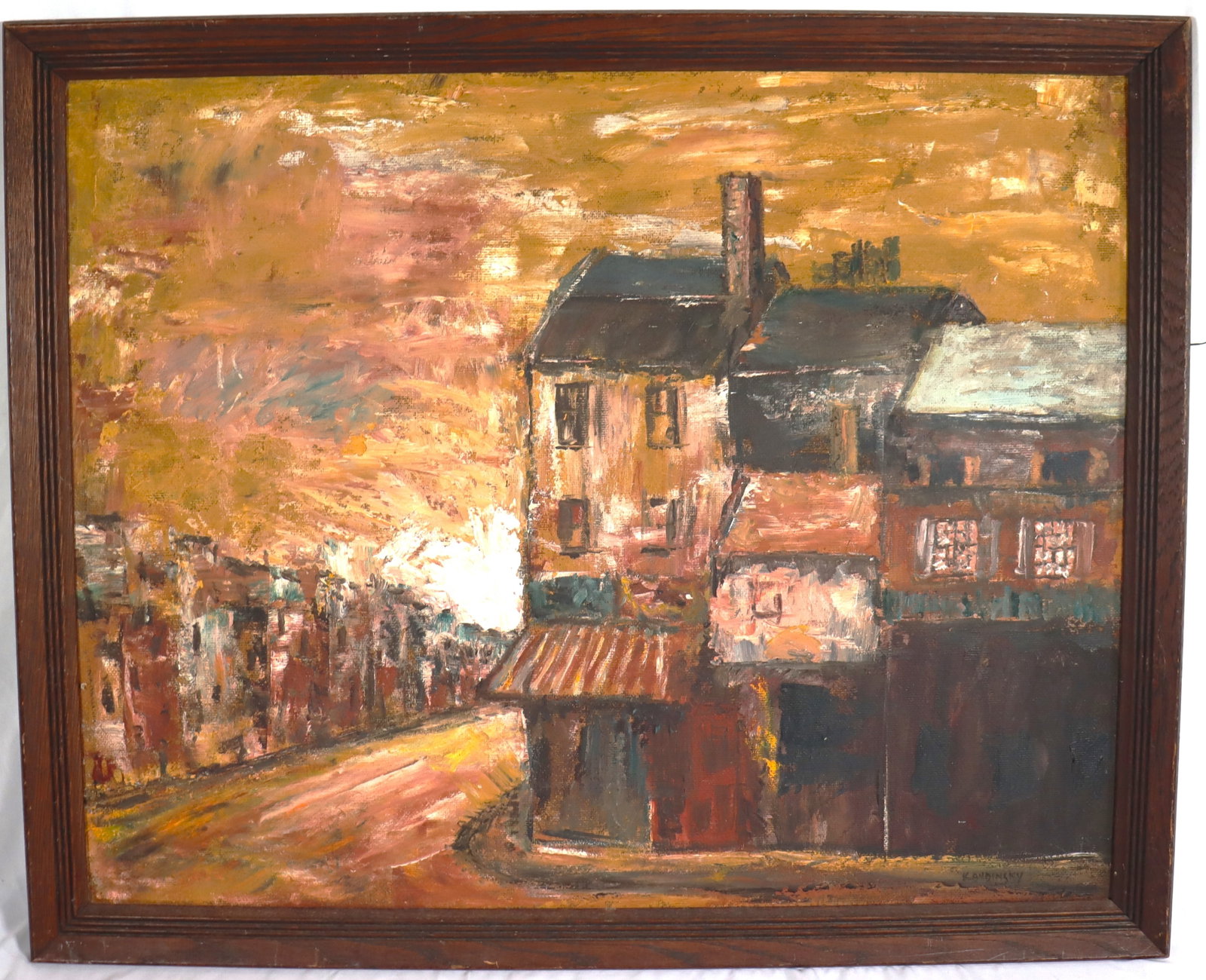 Framed Oil on board painting signed Kandinsky (after): Framed Oil on board painting signed Kandinsky (after) Wassily Kandinsky (Russian 1866-1944) We do not have a COA for this piece, and it is therefore being sold in the style of Wassily
