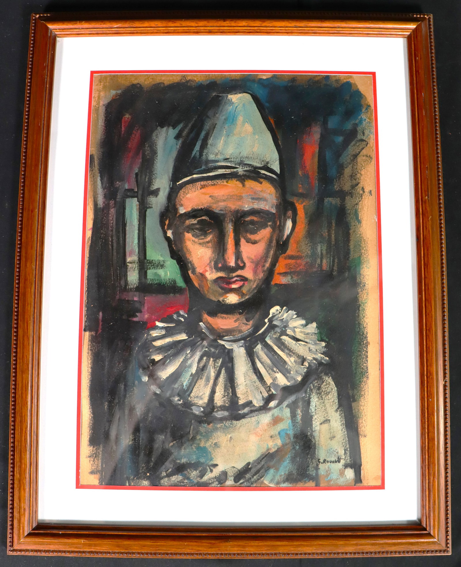 Framed Mixed Media on Paper signed Rouault: Framed Mixed Media on Paper signed Rouault, The Clown Georges Rouault (French, 1871-1958) We do not have a COA for this piece and is therefore being sold in the manner of Georges Rouault