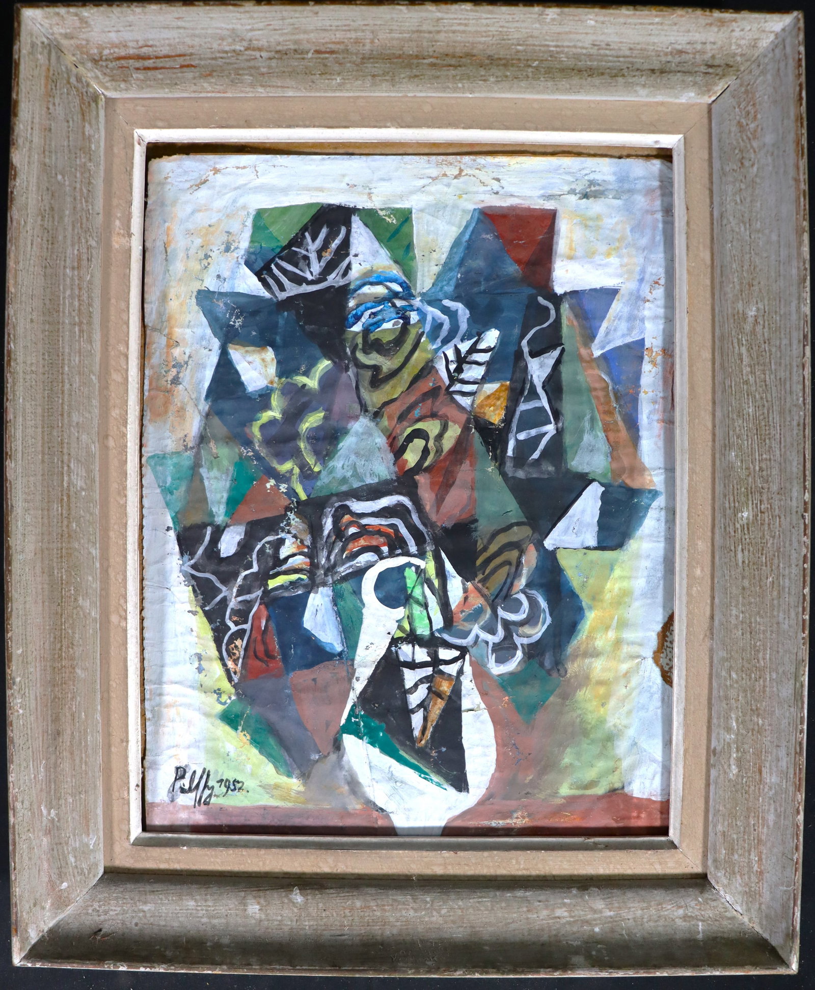 Framed Mixed Media on paper signed and dated 1957: Framed Mixed Media on paper signed and dated 1957 DIMENSIONS with frame: Height 17.70 inch / 45 cm &nb