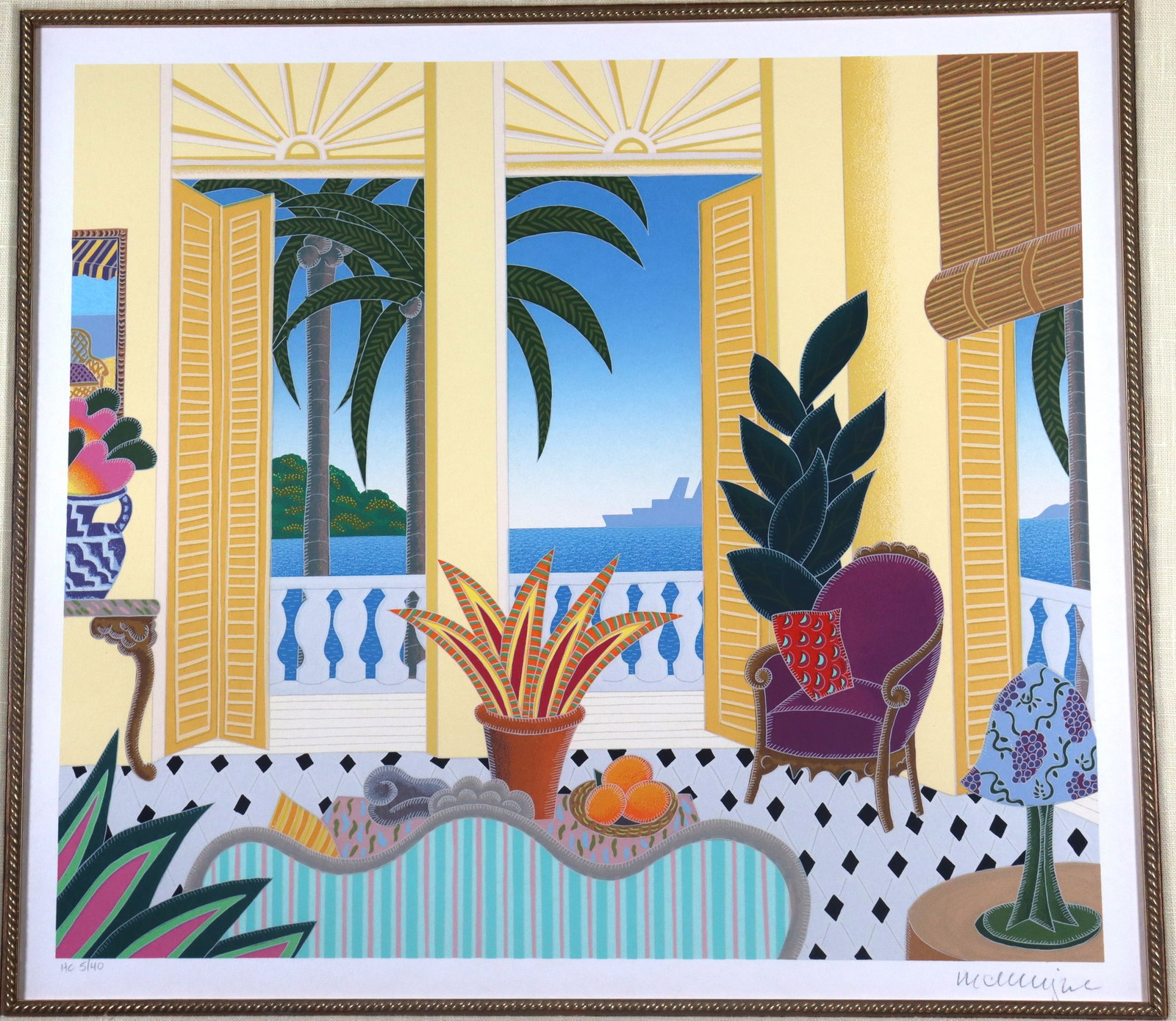Thomas McKnight Serigraph “Nassau?? Limited Edition. Numbered 05/40:  Thomas McKnight Serigraph “Nassau” Limited Edition. Numbered 05/40 DIMENSIONS with frame: Height 29 inch / 73,6 cm &nbs