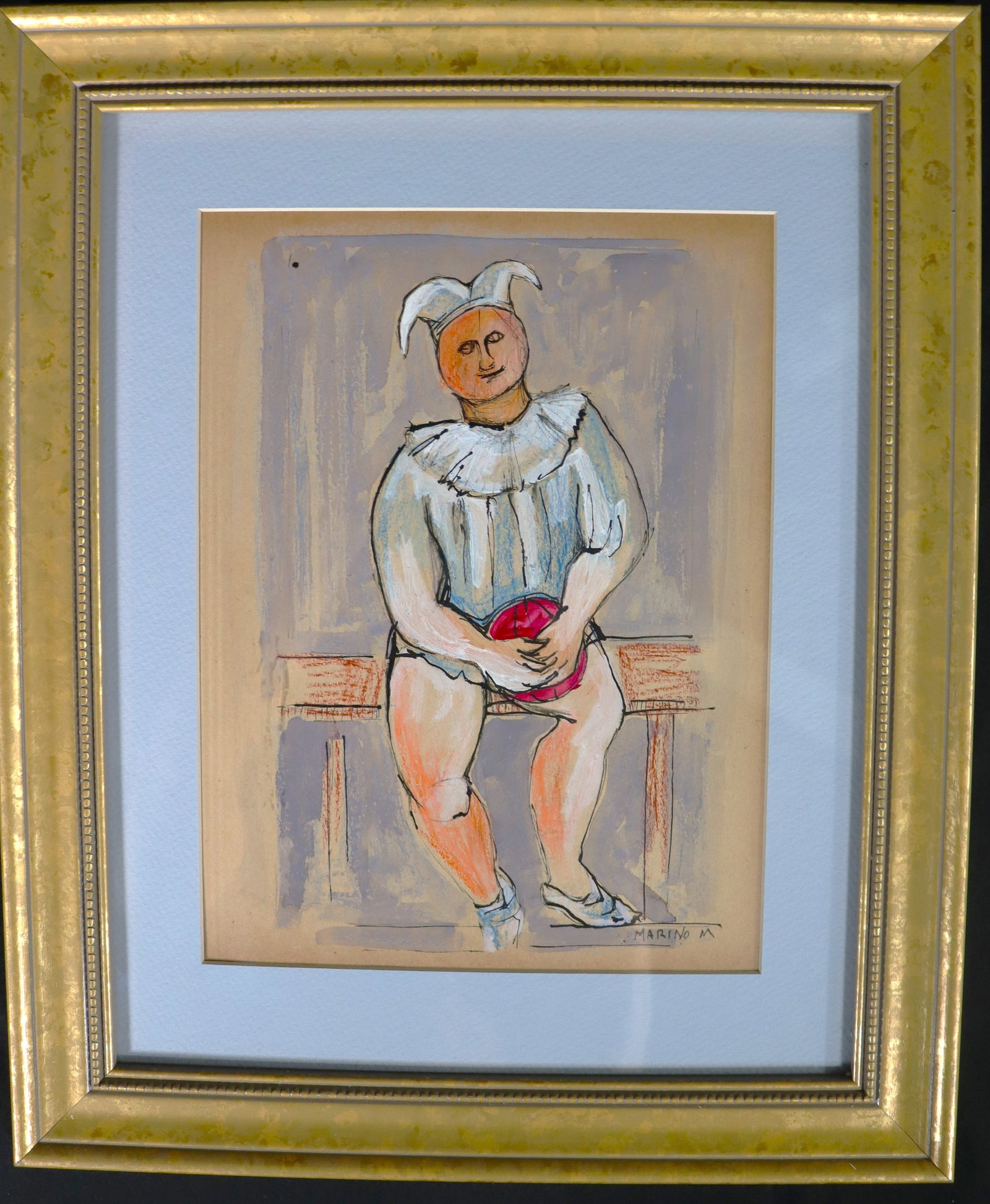 Framed Mixed Media on Paper signed Marino lower right (1 of 4)