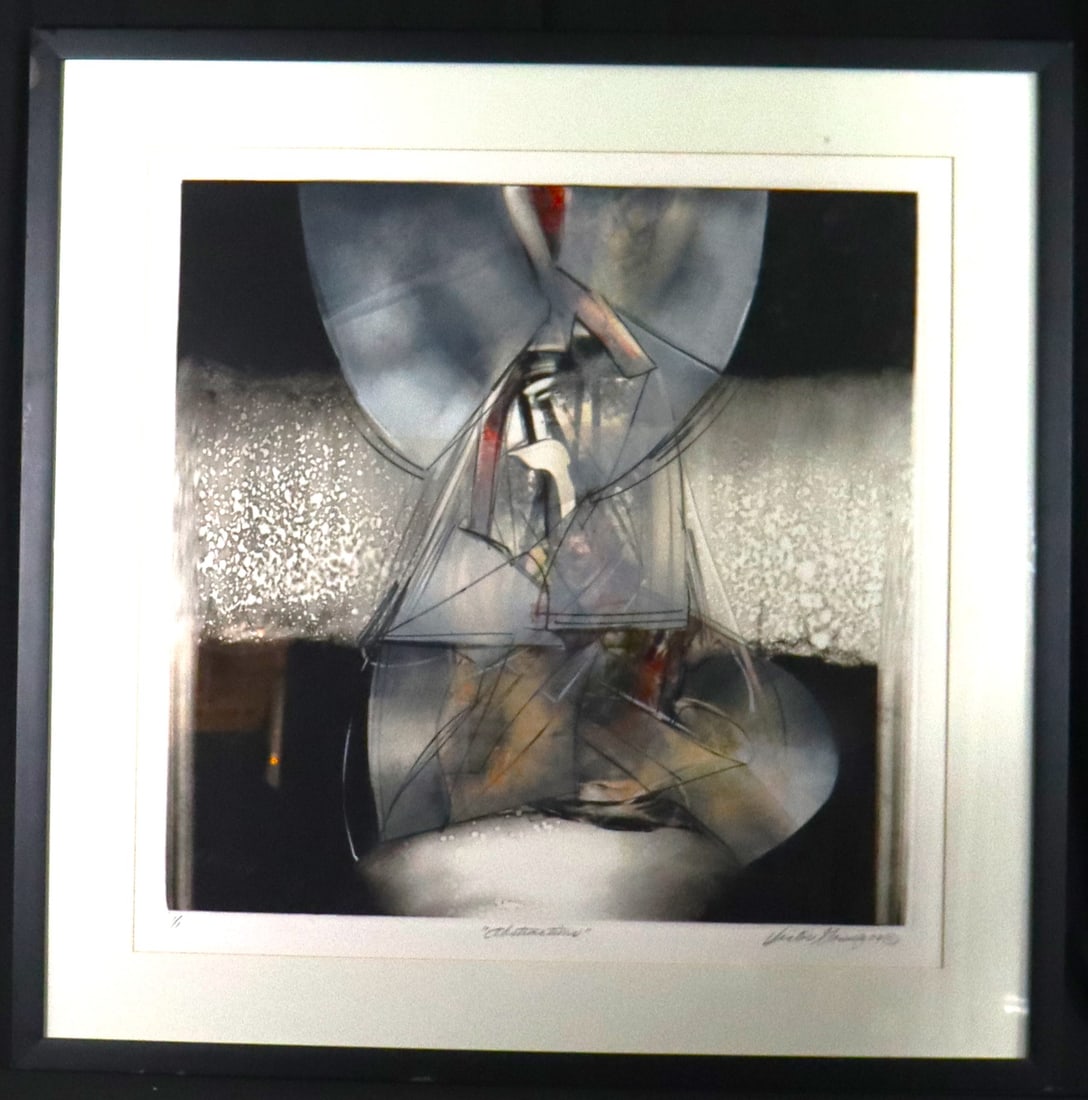 Framed Serigraph Titled ABSTRACTIONS signed Victor Gomez and numbered 1/1 dated 09: Framed Serigraph Titled ABSTRACTIONS signed Victor Gomez (Cuban, 20th Century, b. 1941) and numbered 1/1 dated 09 DIMENSIONS with frame: Height 30.30 inch / 77 cm 