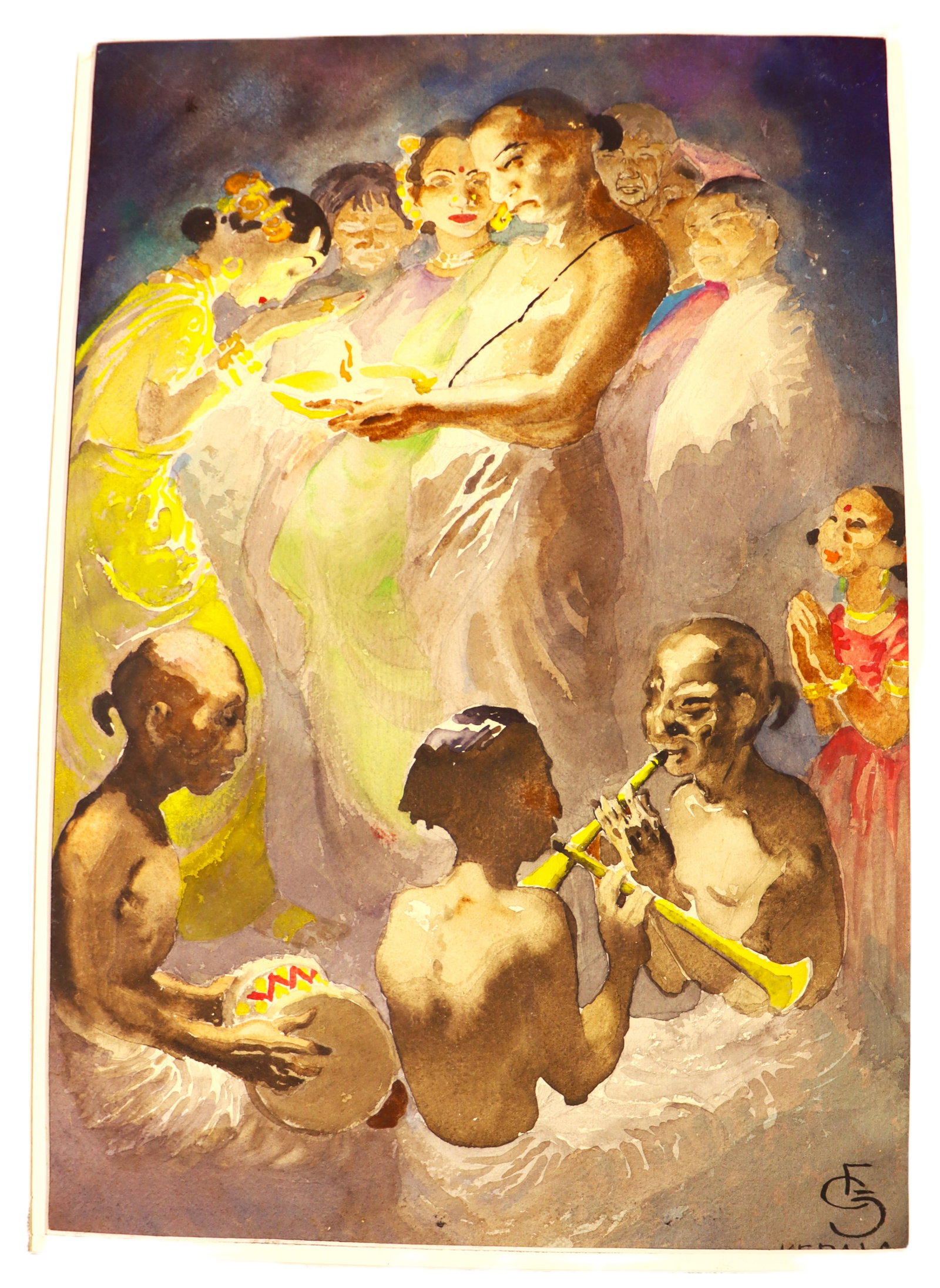 Mixed Media on Paper signed Carl Folke Sahlin: Mixed Media on Paper signed Carl Folke Sahlin Carl Folke Sahlin (Florida, Swedish, 1884 - 1972) was known for his artworks depicting people and scenes, often focusing on regional costumes and cul