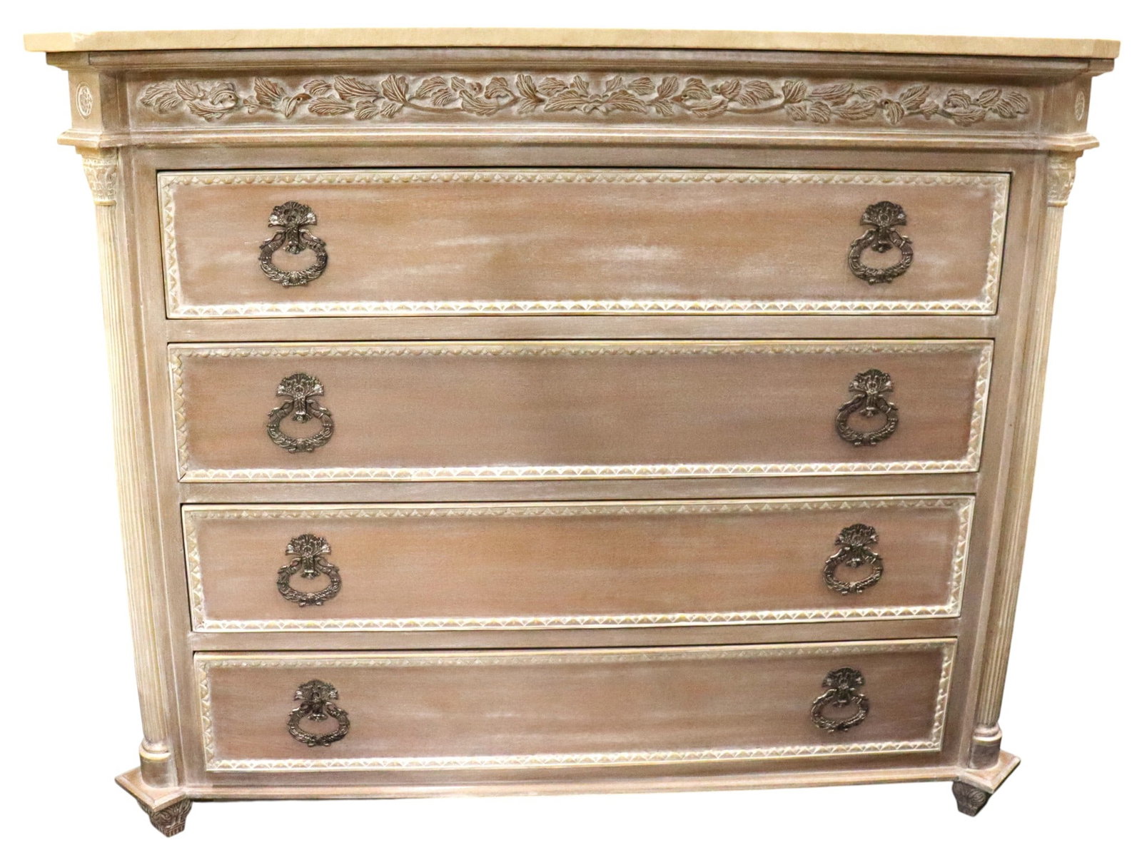 A wooden commode features four drawers with marble top:  A wooden commode features four drawers with marble top DIMENSIONS: Height: 39 inch / 99 cm 