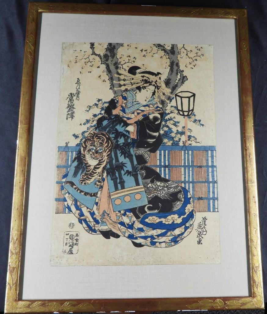 Framed Japanese Wood Block Print by Yeisen (1809-1849): Framed Japanese Wood Block Print by Yeisen (1809-1849) DIMENSIONS with frame: Height 20 inch / 50,8 cm 