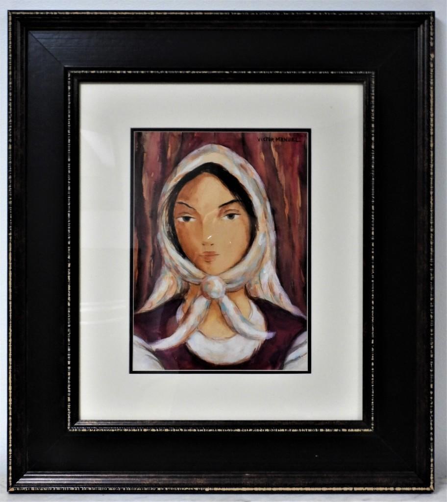 Framed gouache on paper signed Victor MANUEL with COA (1 of 6)