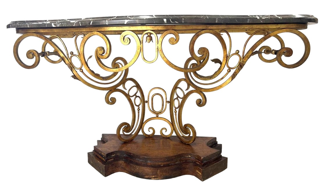 Large Wrought Iron with Marble Top Console Table - 2