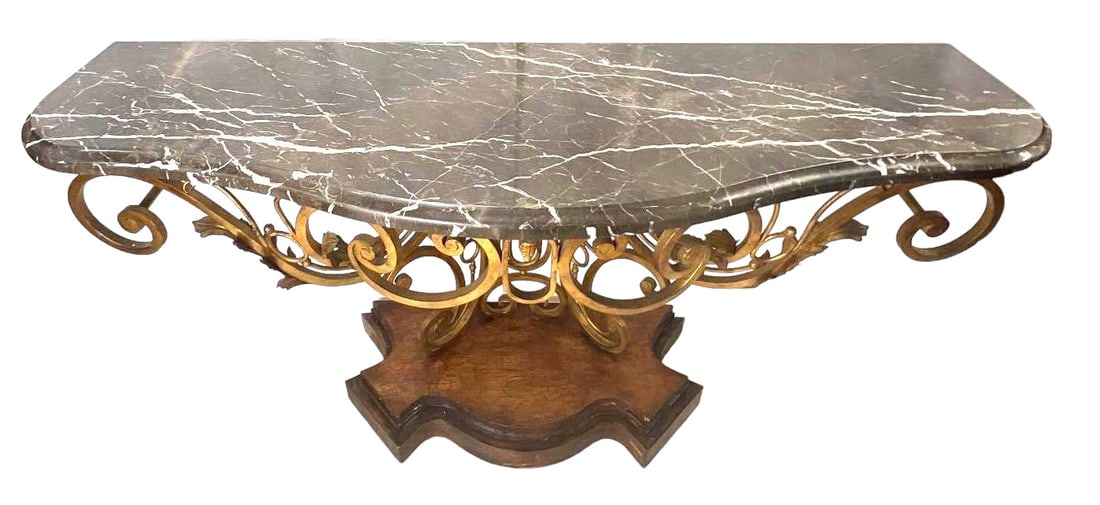 Large Wrought Iron with Marble Top Console Table - 3
