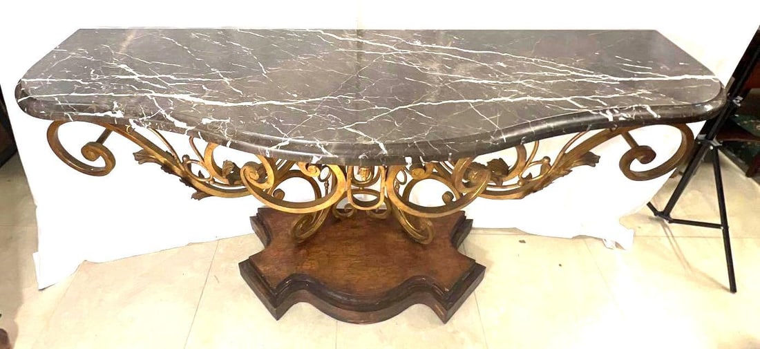 Large Wrought Iron with Marble Top Console Table - 5