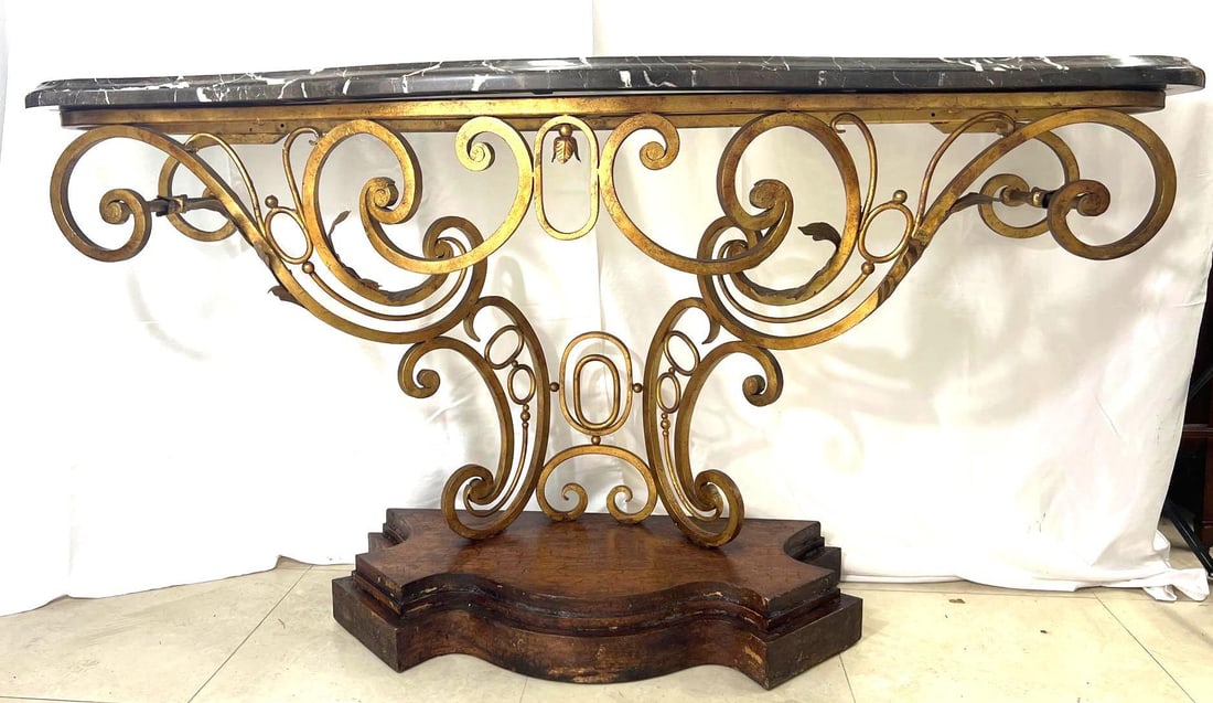 Large Wrought Iron with Marble Top Console Table - 6