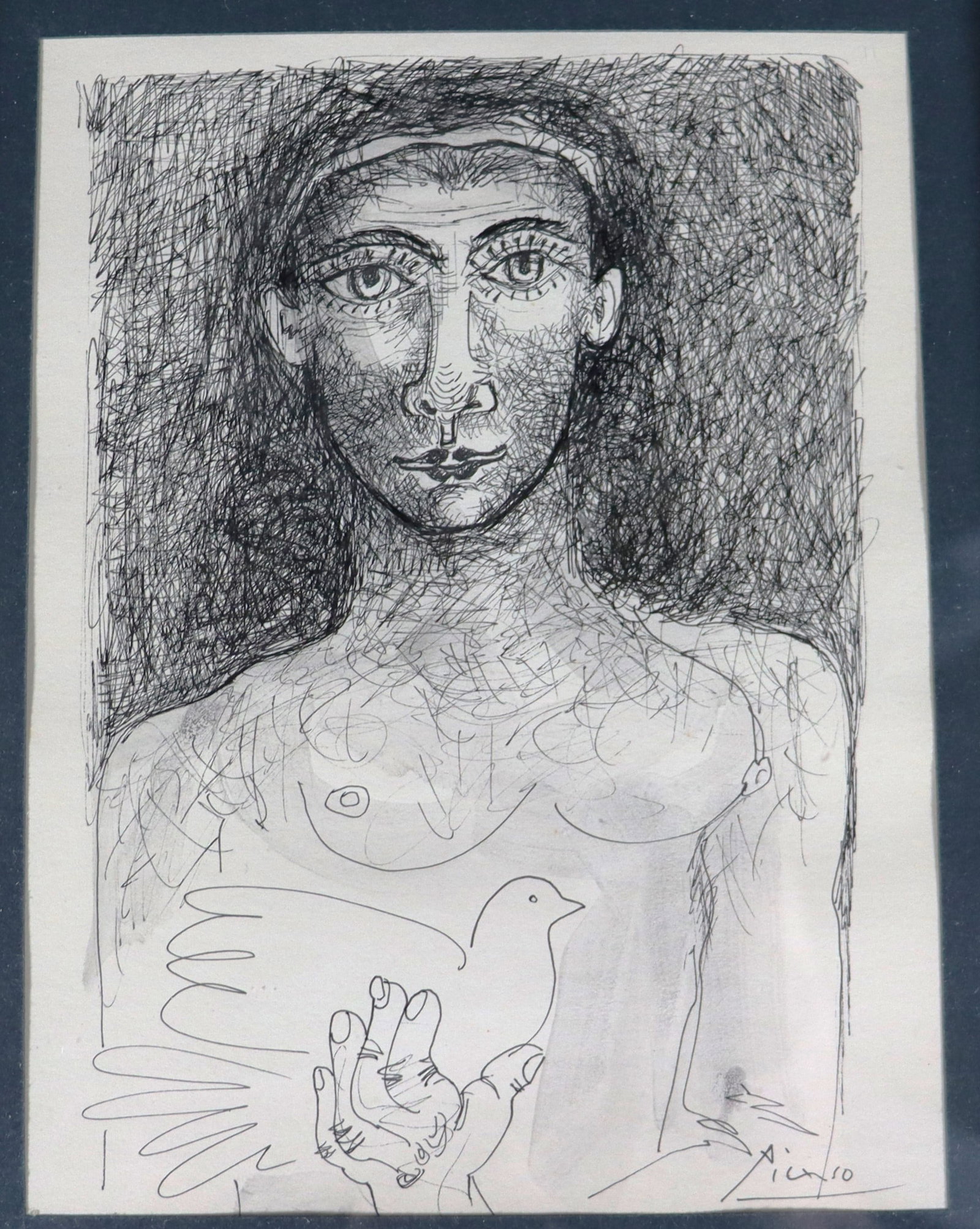 Framed Ink on paper signed Picasso lower right - 2