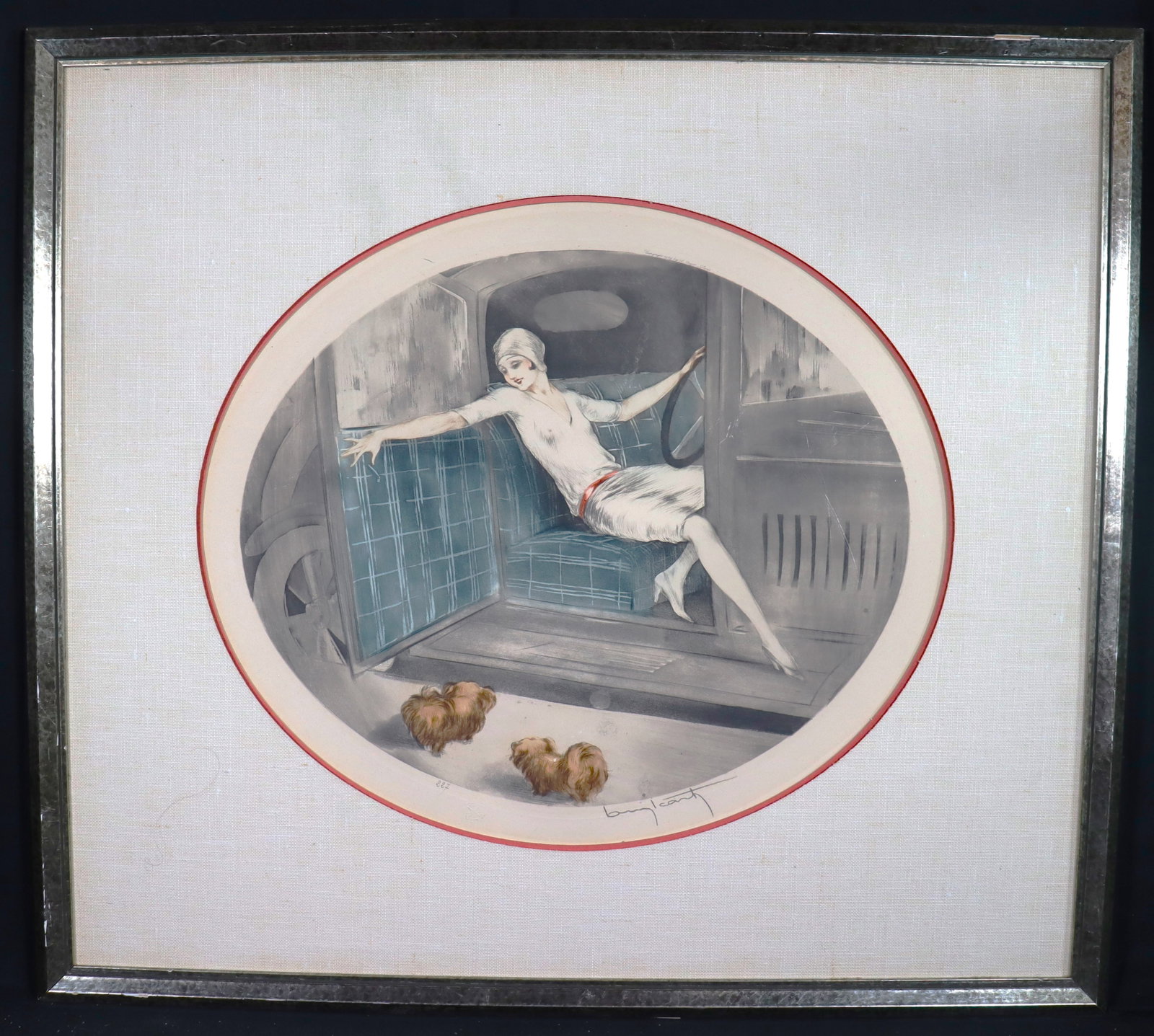 Framed Drypoint Etching and in colors on paper signed Louis Icart and Stamped with Icart seal (1 of 8)
