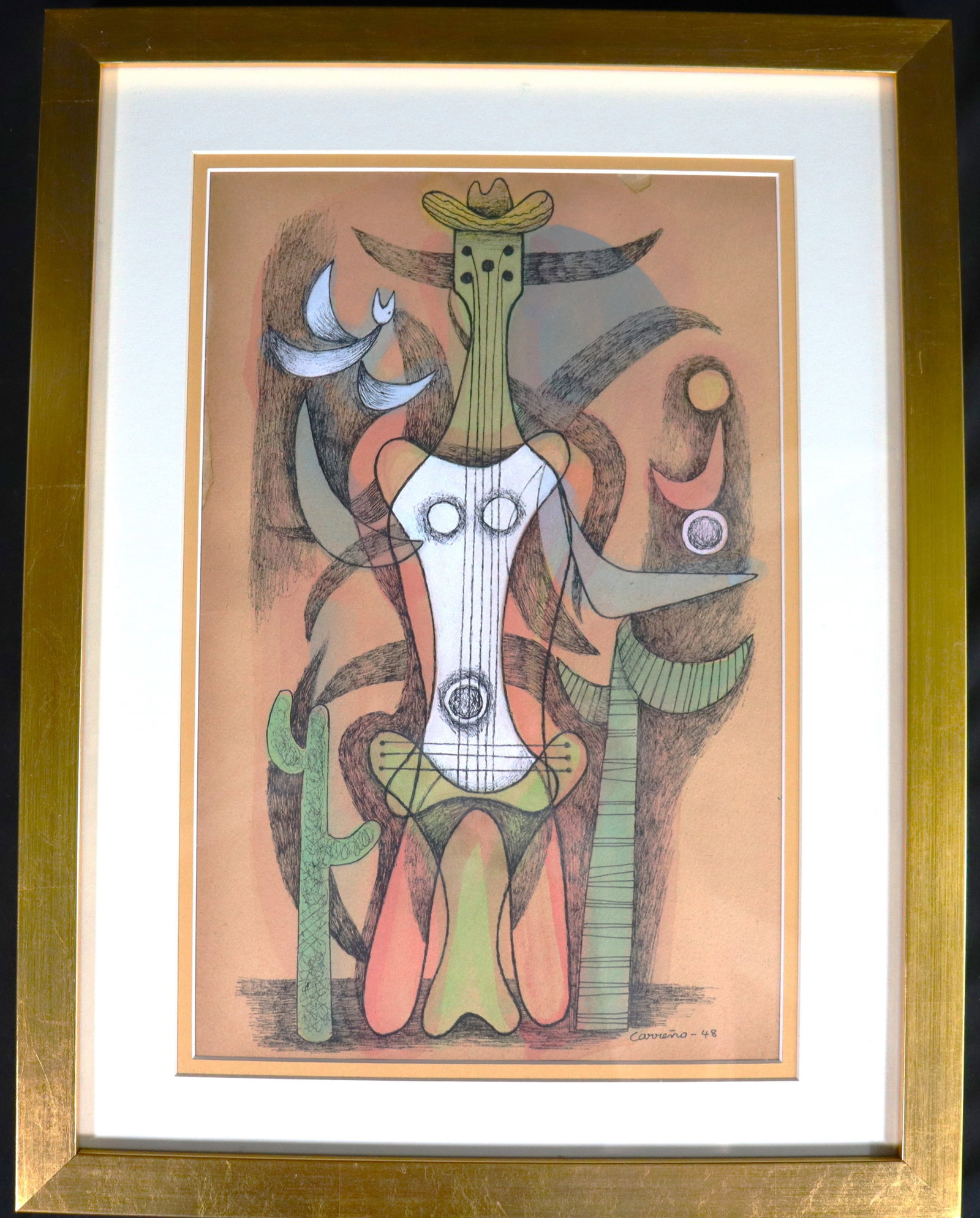 Framed Mixed Media on paper signed Carreno and dated 48 lower Right (1 of 5)