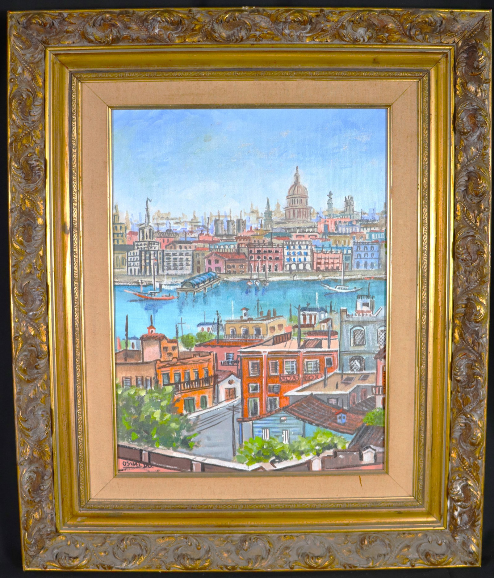 Framed Oil on Canvas signed OSVALDO GUITIERREZ (1917-1997, Cuba) Havana Landscape (1 of 4)