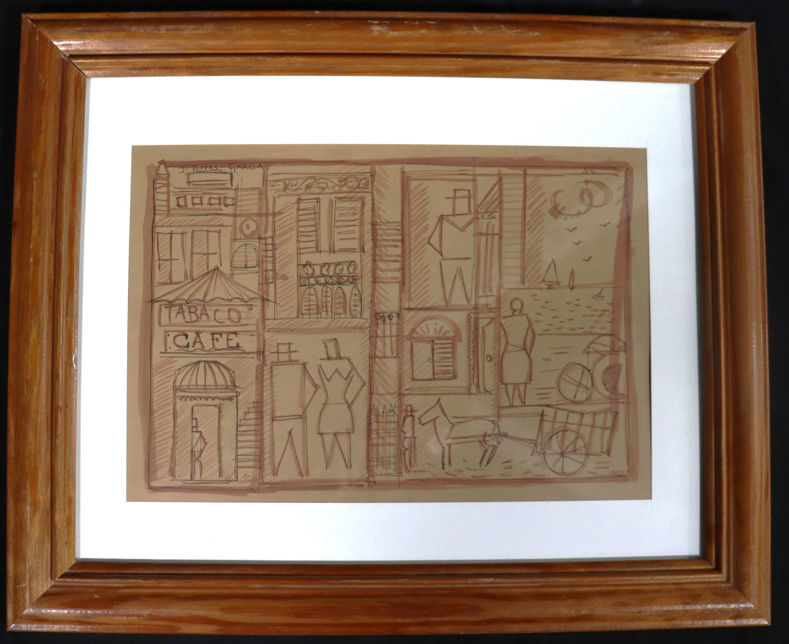 Framed Mixed Media on paper signed JOAQUIN TORRES-GARCIA (1 of 6)