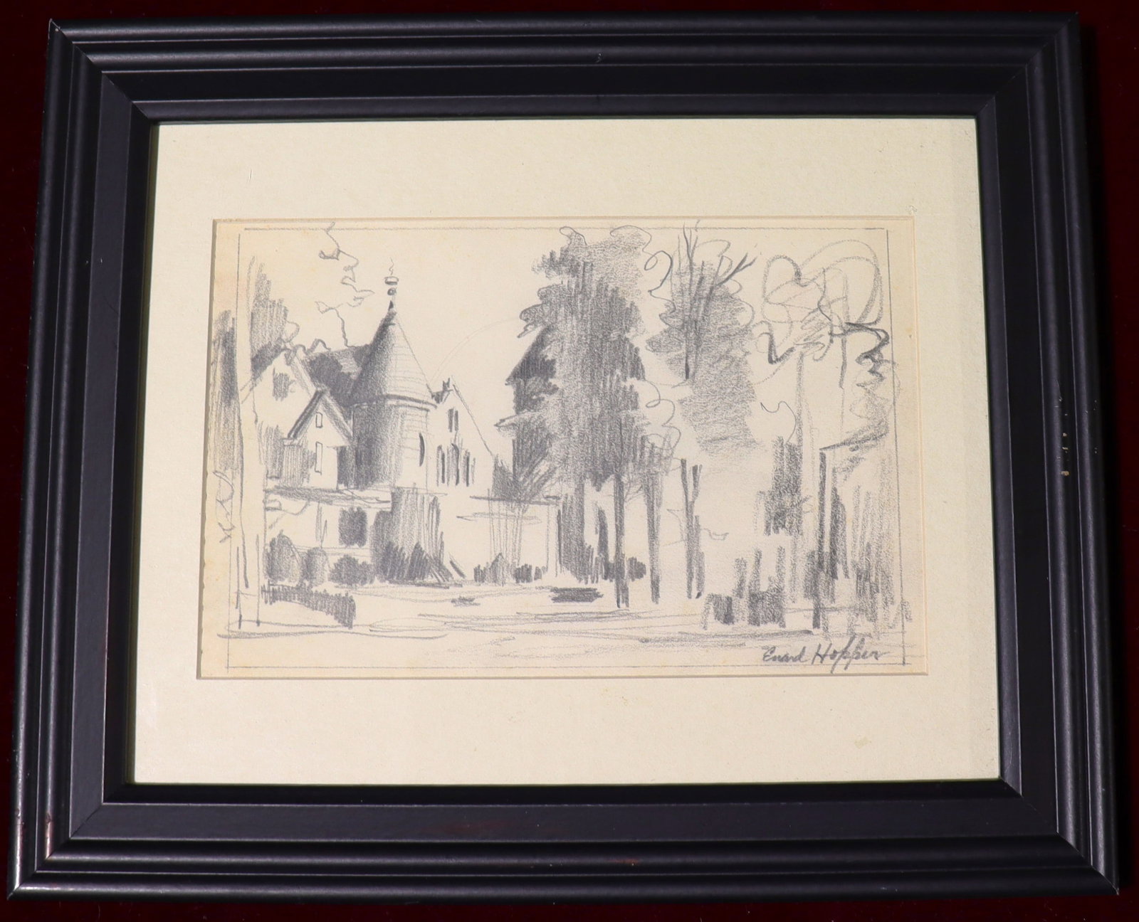 Framed Charcoal on paper signed Edward Hopper lower right: Framed Charcoal on paper signed Edward Hopper lower right Edward Hopper (1882-1967 American) We do not have a COA for this piece and is therefore being sold in the manner of Edward Hopper DIMENSI