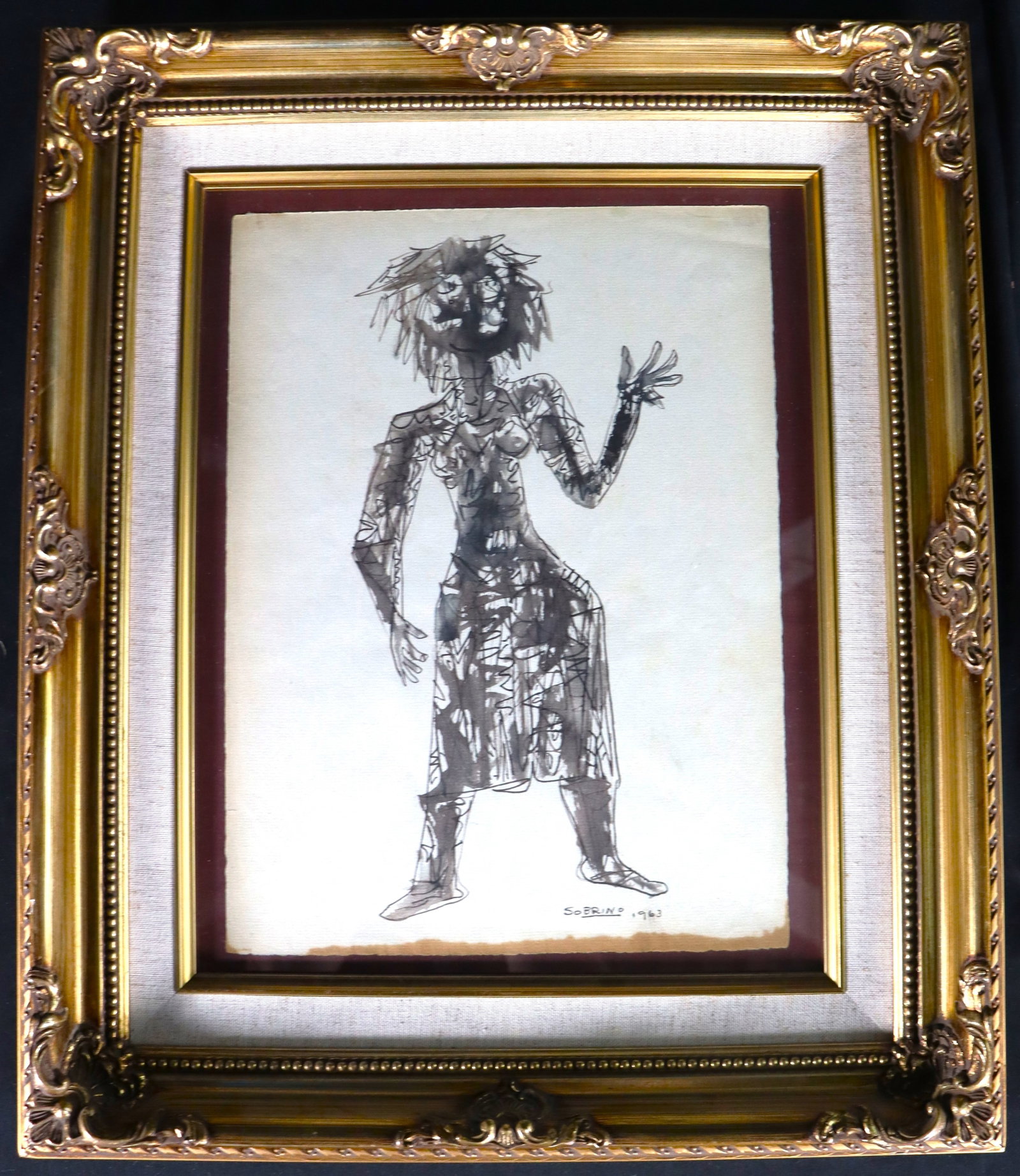 Framed Mixed Media on paper signed Carlos Sobrino and dated 1963 (1 of 4)