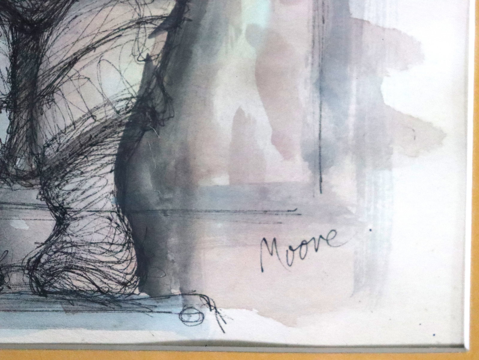 Framed Mixed Media on paper signed Moore - 3