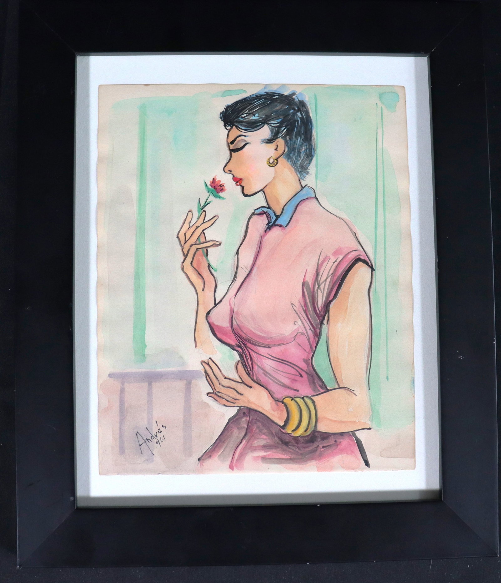 Framed Mixed media on paper signed Andres GARCIA BENITEZ and dated 1961 (1 of 4)