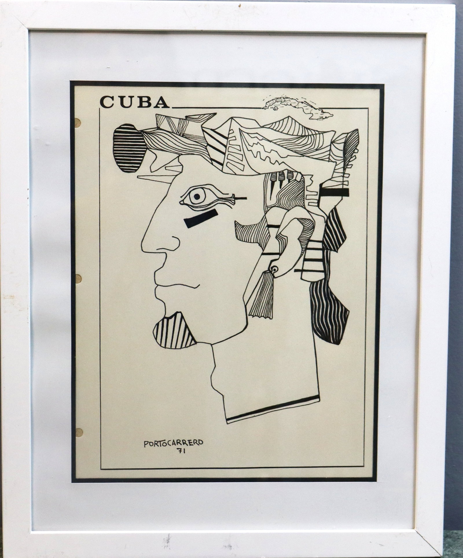 Framed ink on paper signed René Portocarrer and dated 71 (1 of 4)