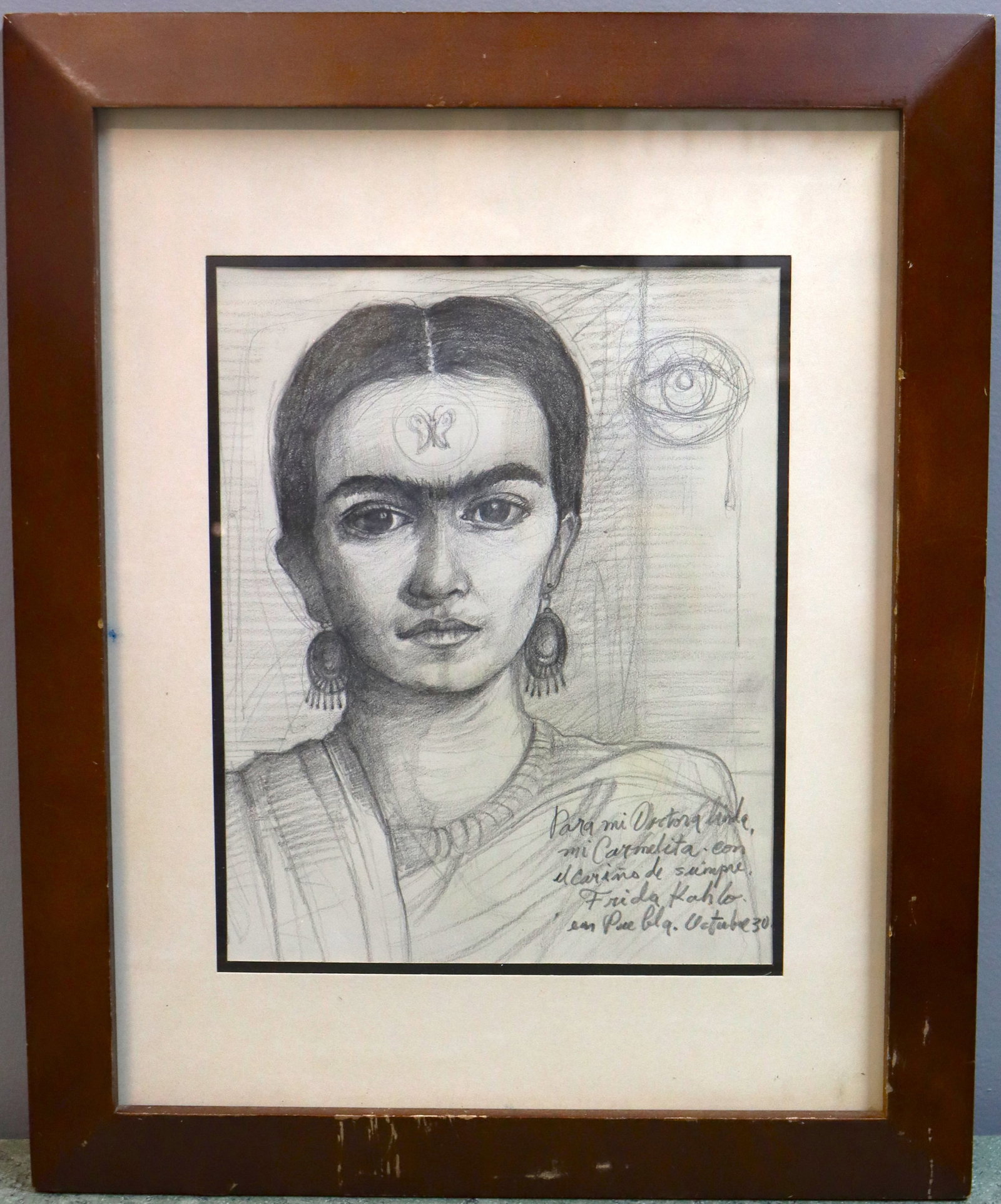 Framed Pencil on paper signed Frida Kahlo and dated October 30 (1 of 4)