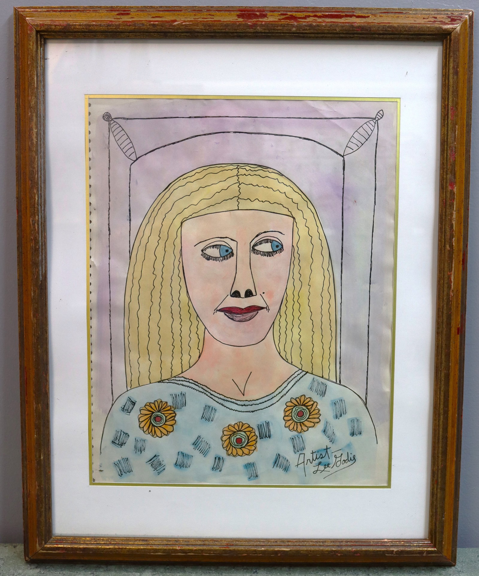 Framed Mixed Media on paper signed Lee Godie (1 of 5)