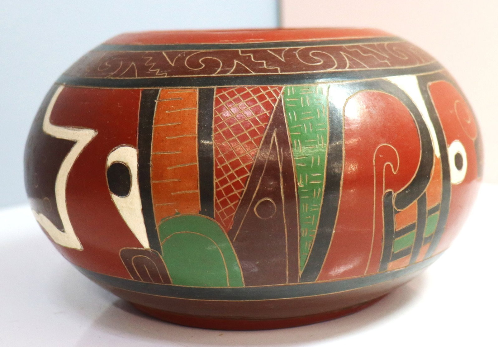 Vintage Hand-Painted Terracotta Pottery Jar, Geom (1 of 5)