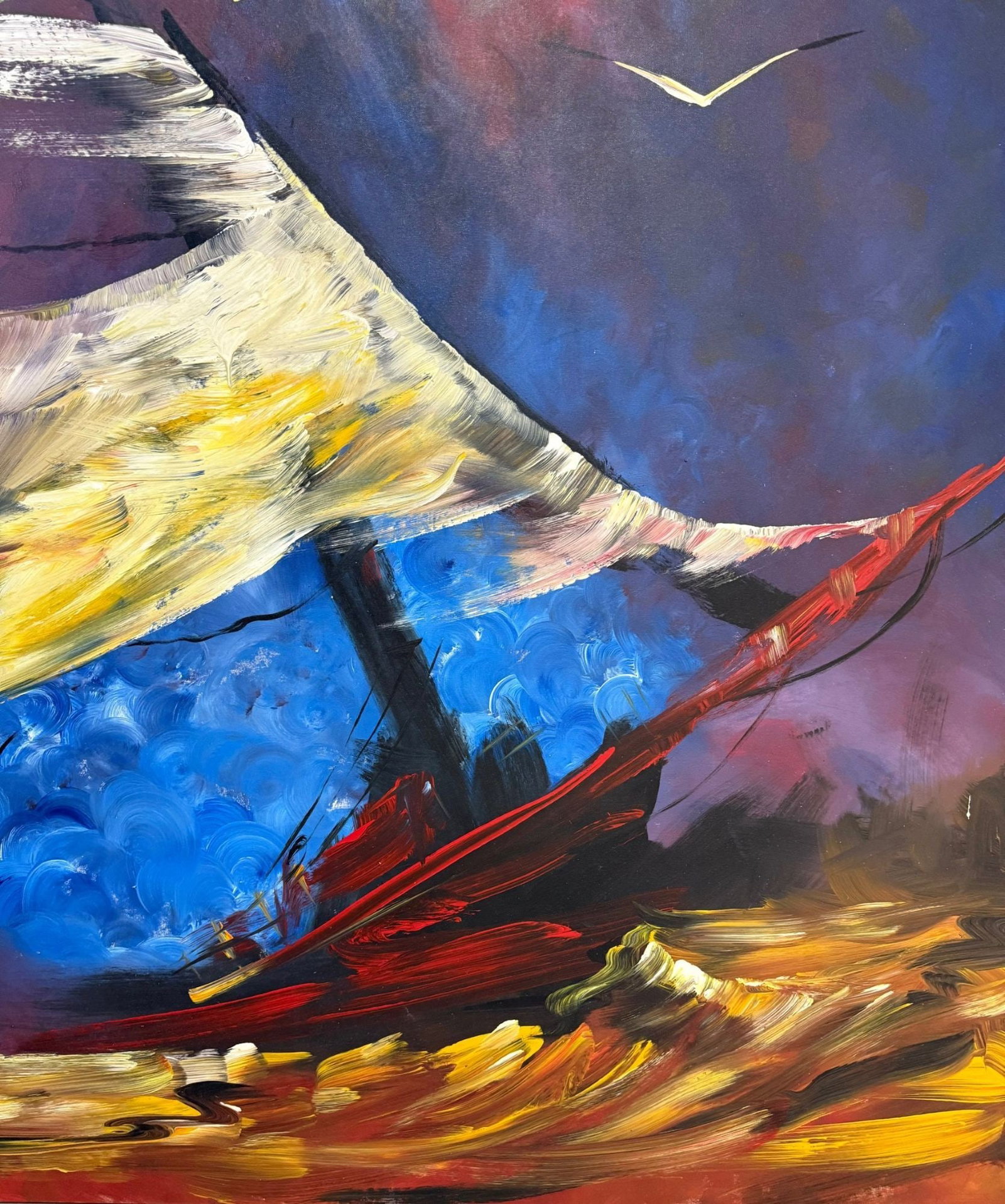 M.J. Bradley Expressionist Oil Painting "Sailboat (1 of 14)