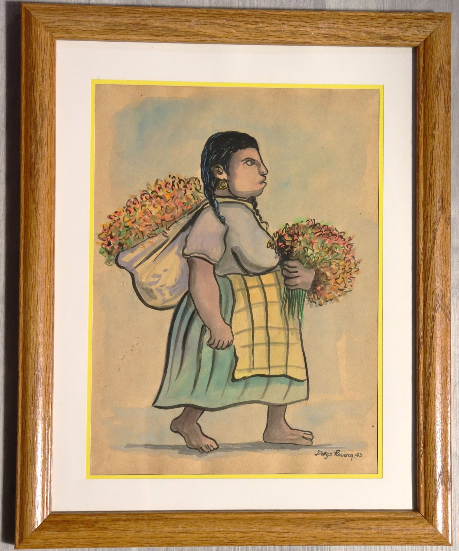 Diego Rivera Signed & Dated '43 Watercolor Painti (1 of 5)