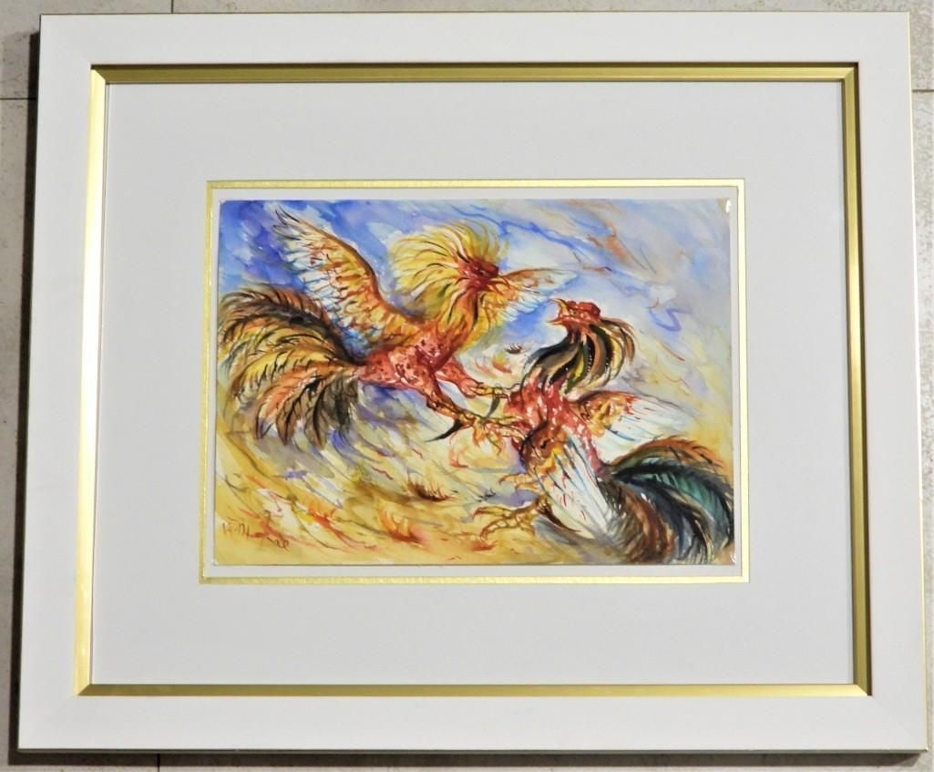 Héctor Molné Mixed Media on paper "Gallos" Rooste (1 of 7)