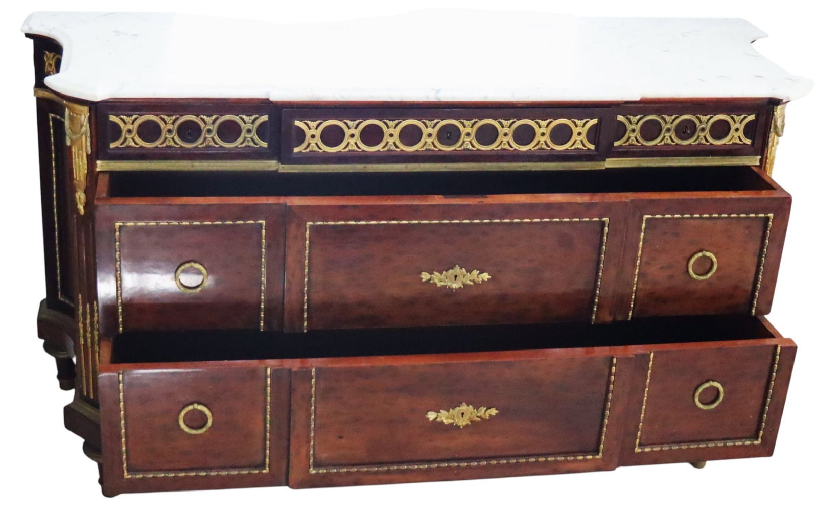 Antique Empire Style Marble Top Commode with Ormo - 4