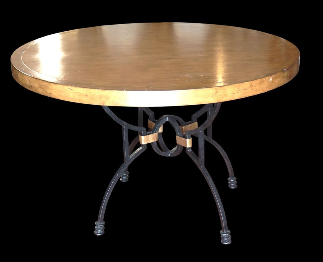 Mid-Century Modern Round Gilt-Top Iron Dining Tab (1 of 8)